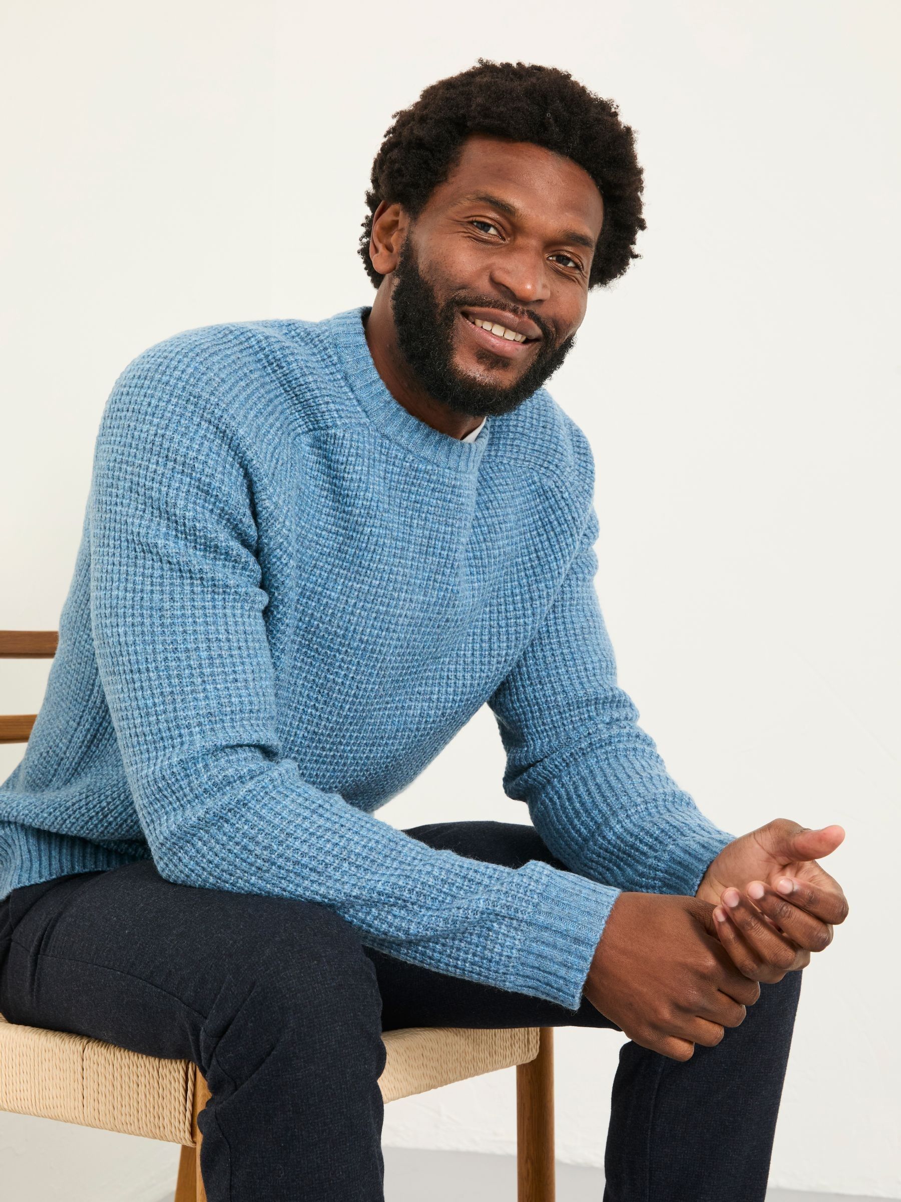 Calder Light Vintage Blue Crew Neck Knitted Jumper - Image 5 of 5