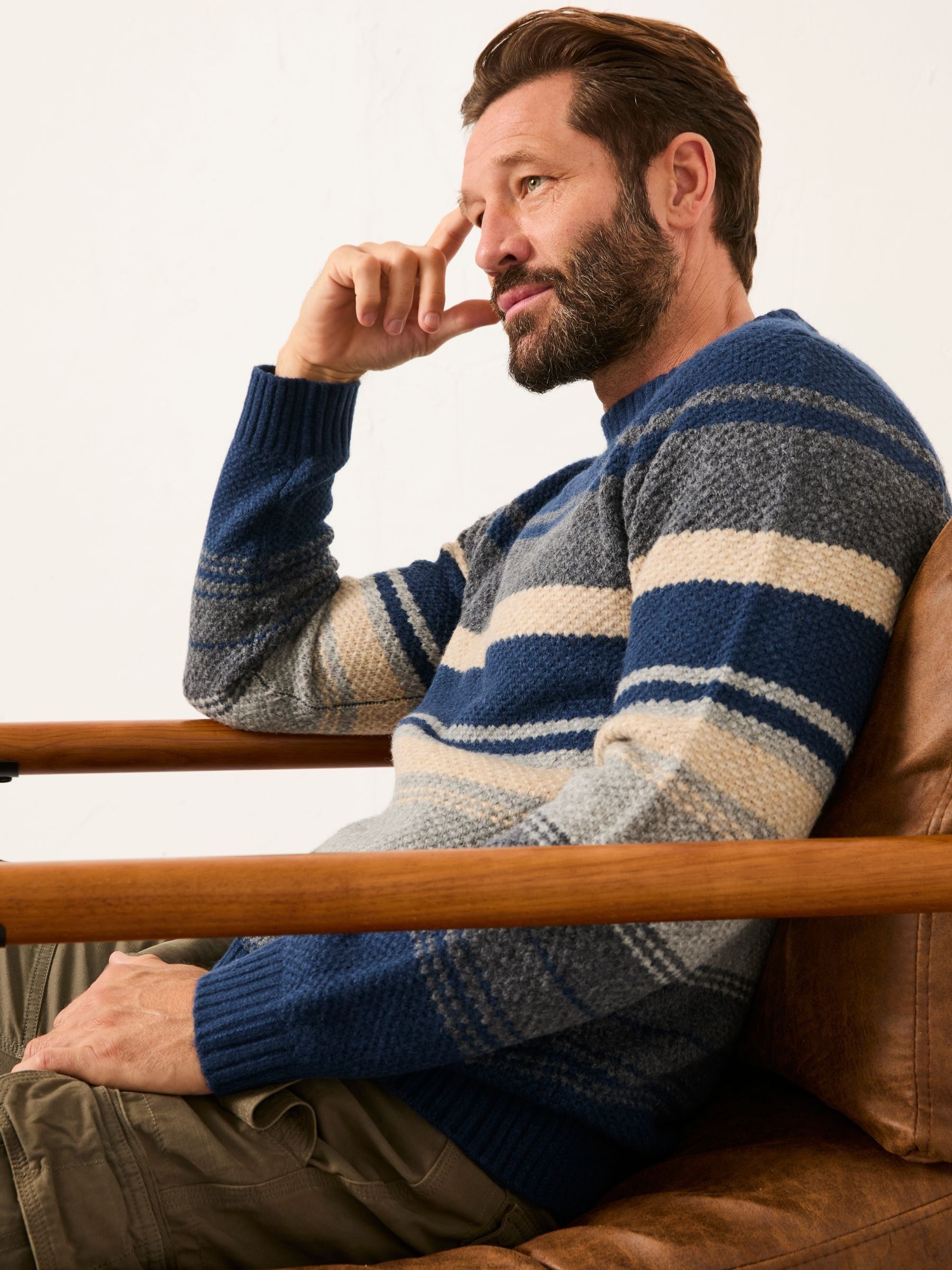 Calder Navy Stripe Crew Neck Knitted Jumper - Image 3 of 5