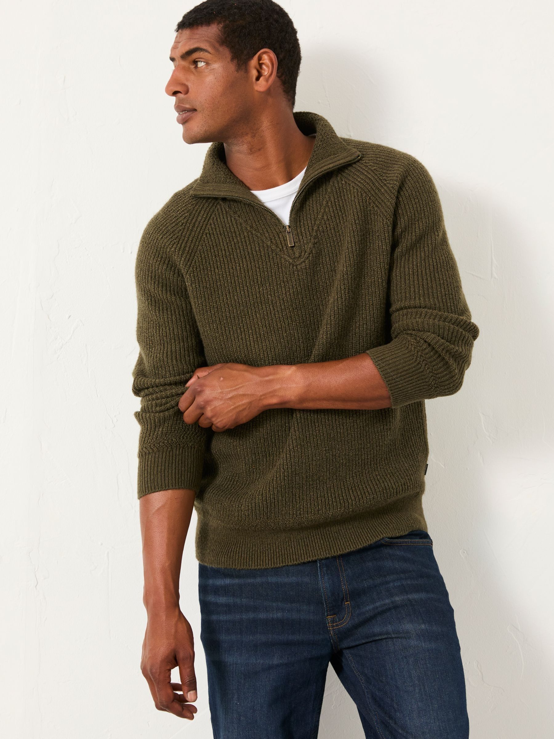 Harwick Khaki Green Half Neck Knitted Jumper - Image 1 of 5