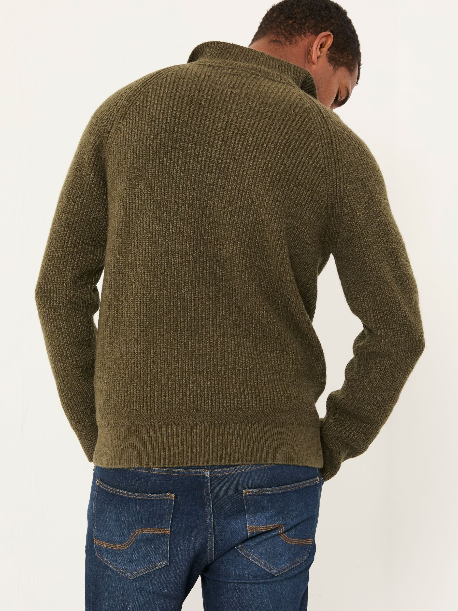 Harwick Khaki Green Half Zip Neck Knitted Jumper | FatFace USA