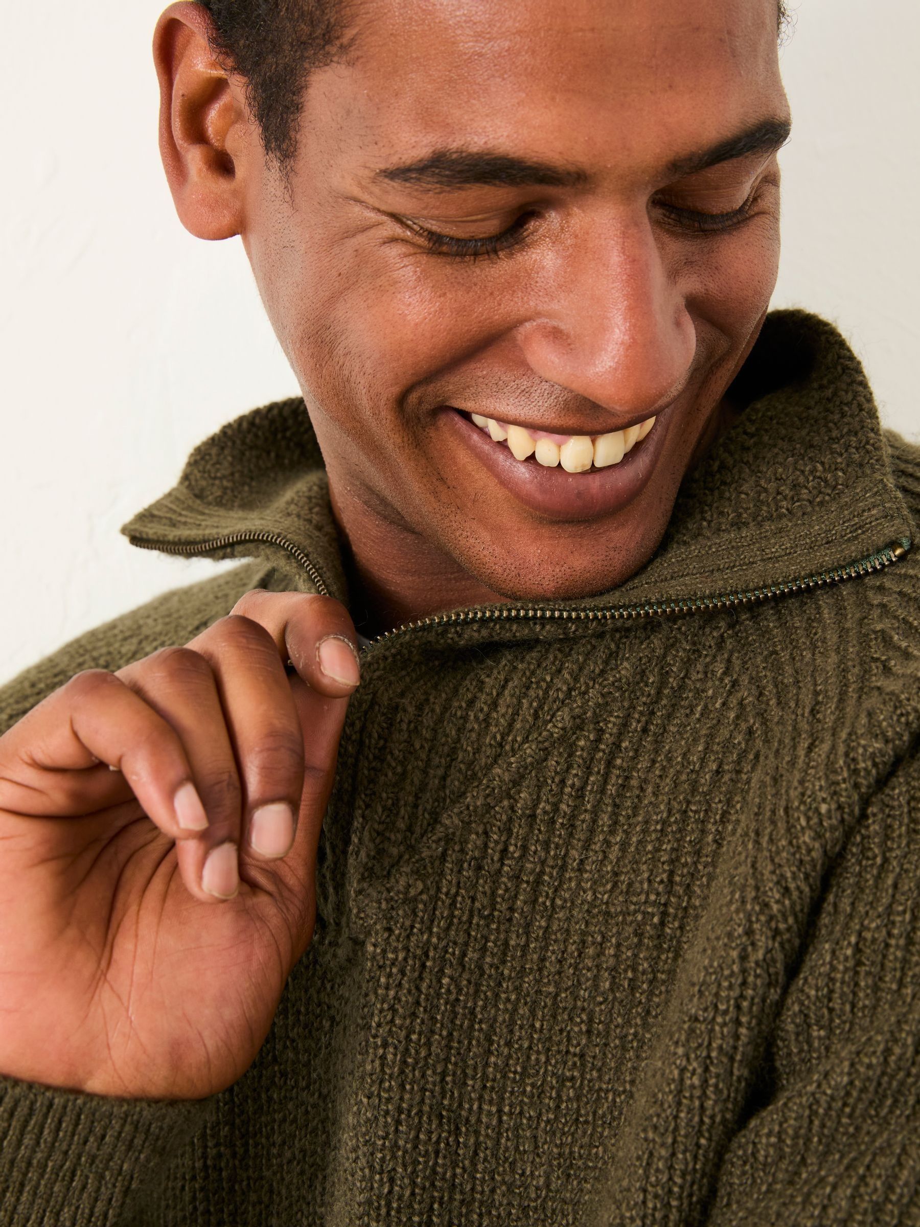 Harwick Khaki Green Half Zip Neck Knitted Jumper | FatFace USA