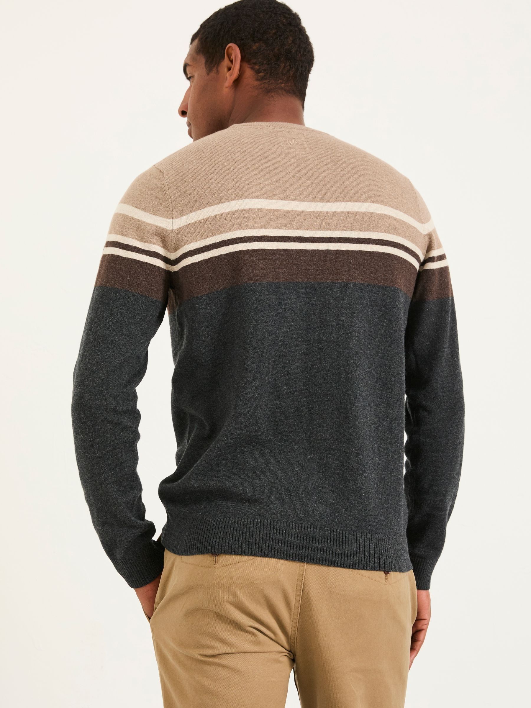 Rye Charcoal Grey Stripe Crew Neck Knitted Jumper - Image 2 of 5