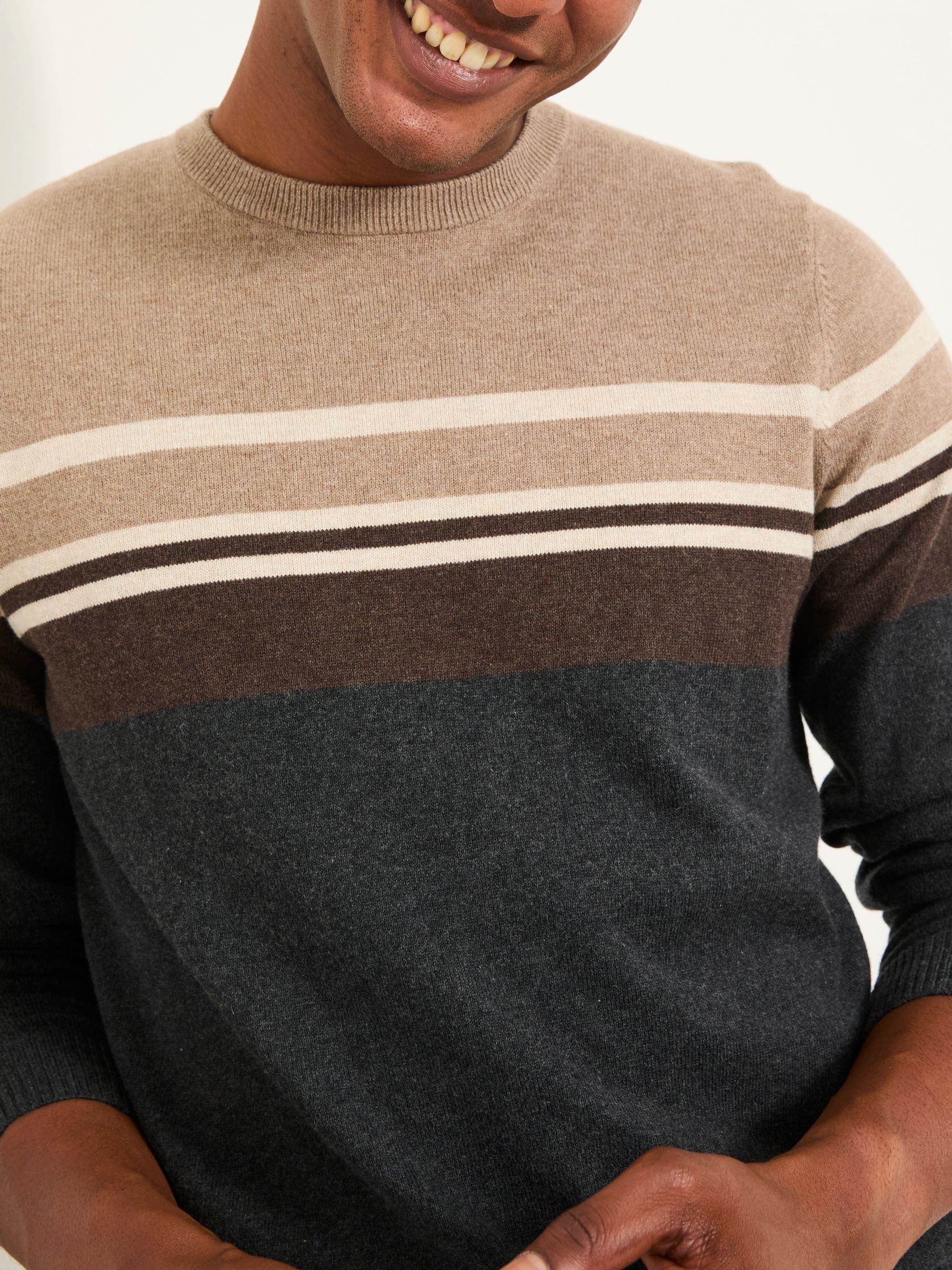 Rye Charcoal Grey Stripe Crew Neck Knitted Jumper - Image 3 of 5