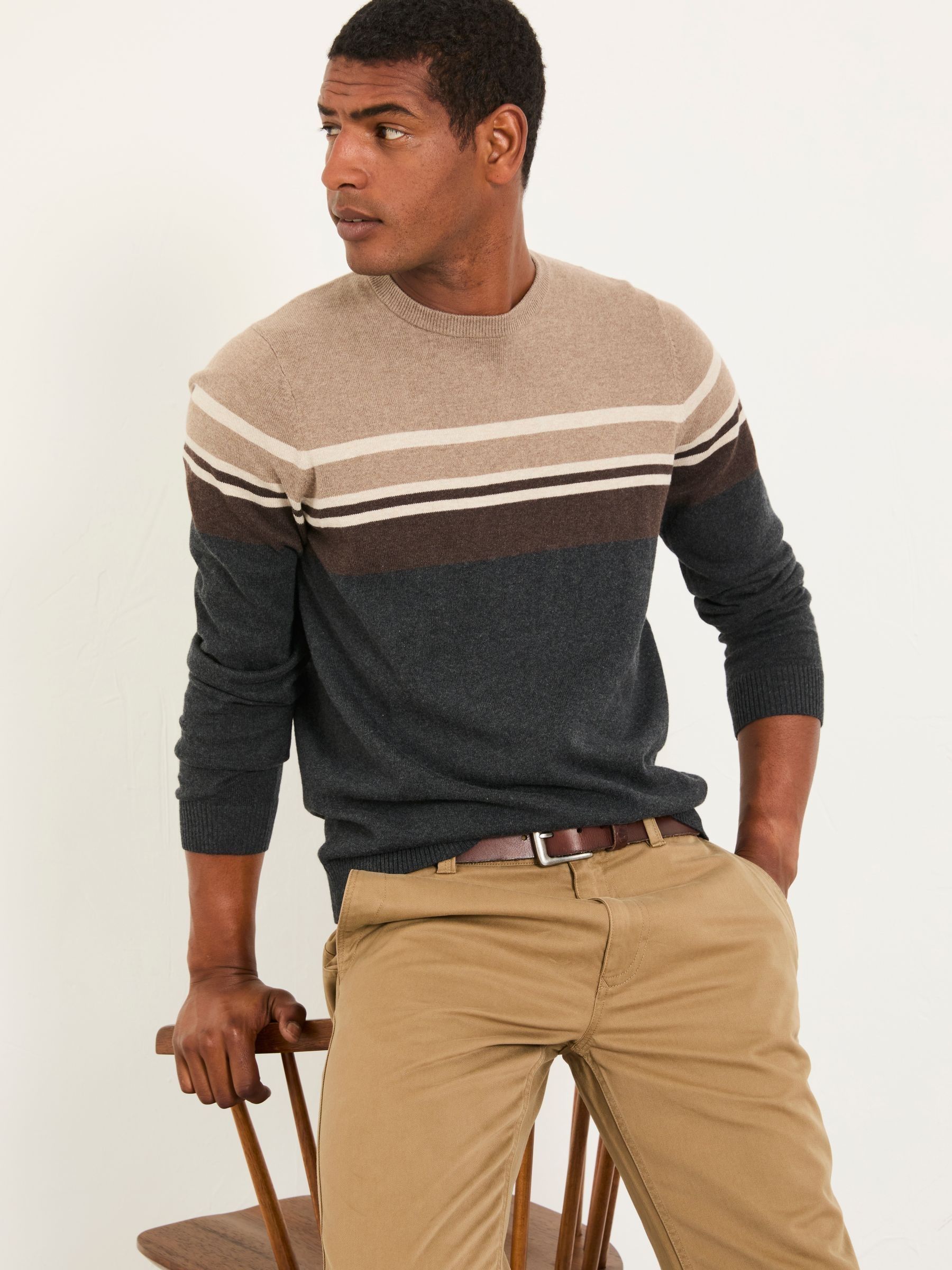 Rye Charcoal Grey Stripe Crew Neck Knitted Jumper - Image 4 of 5