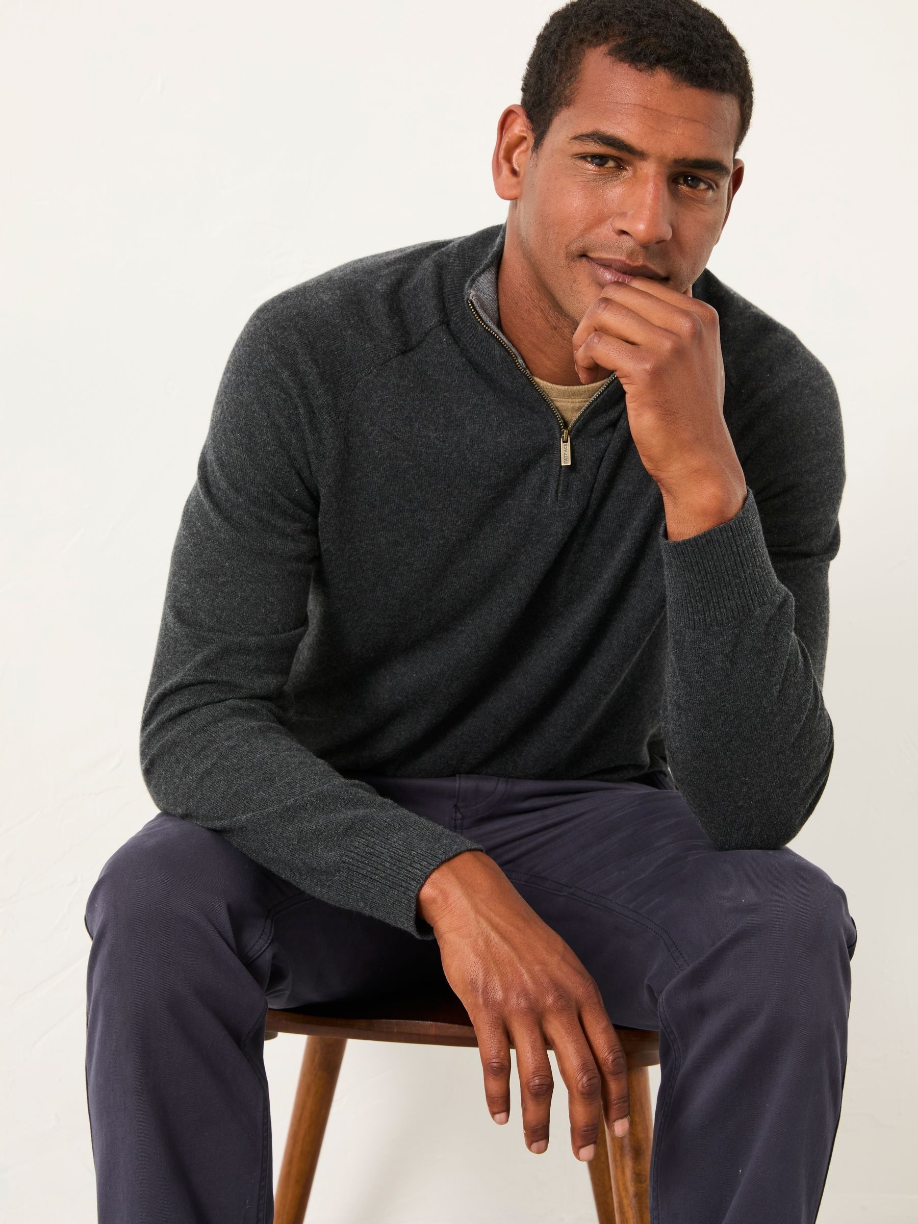 Rye Charcoal Grey Quarter Neck Knitted Jumper | FatFace USA