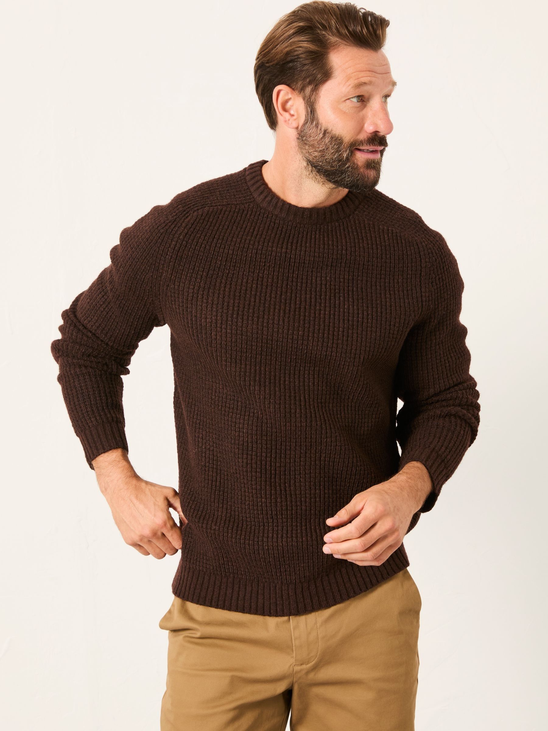 Calder Chocolate Brown Crew Neck Knitted Jumper | FatFace USA