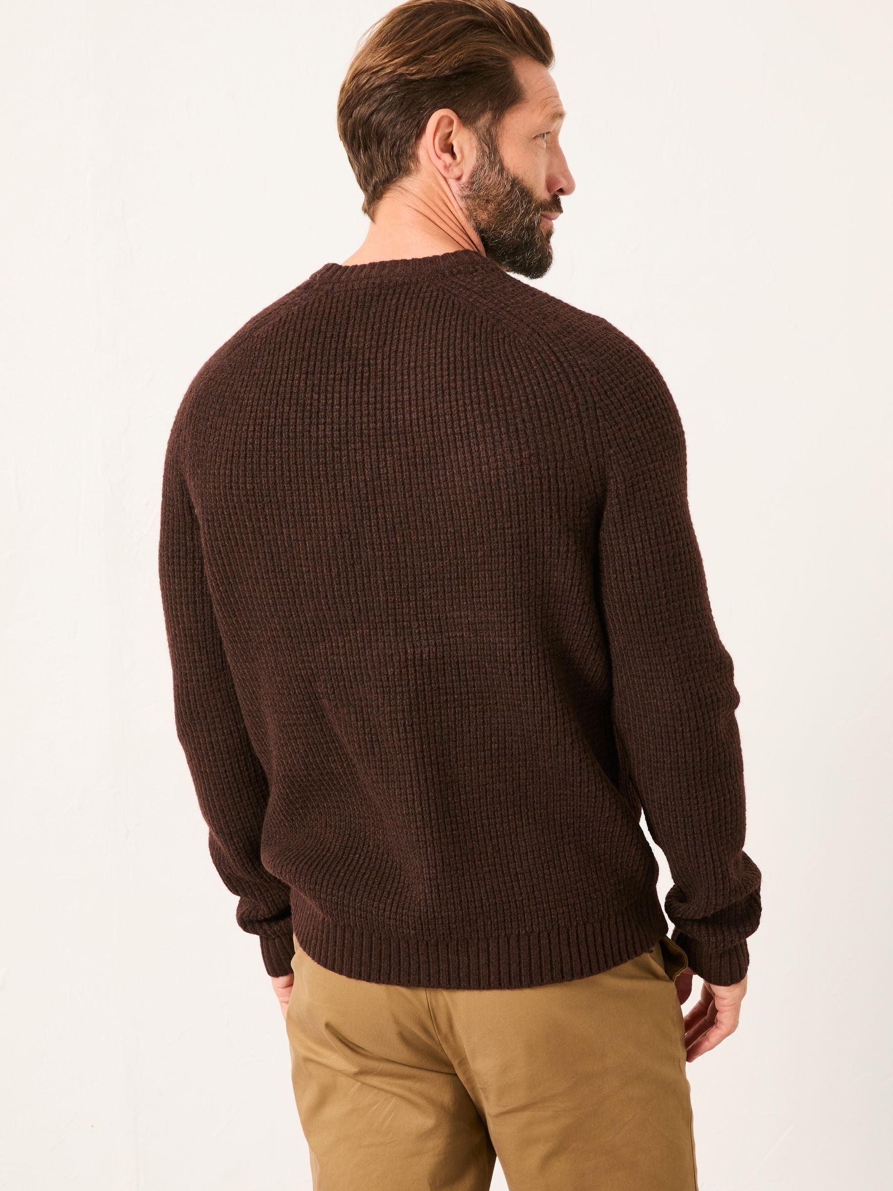 Calder Chocolate Brown Crew Neck Knitted Jumper - Image 3 of 6