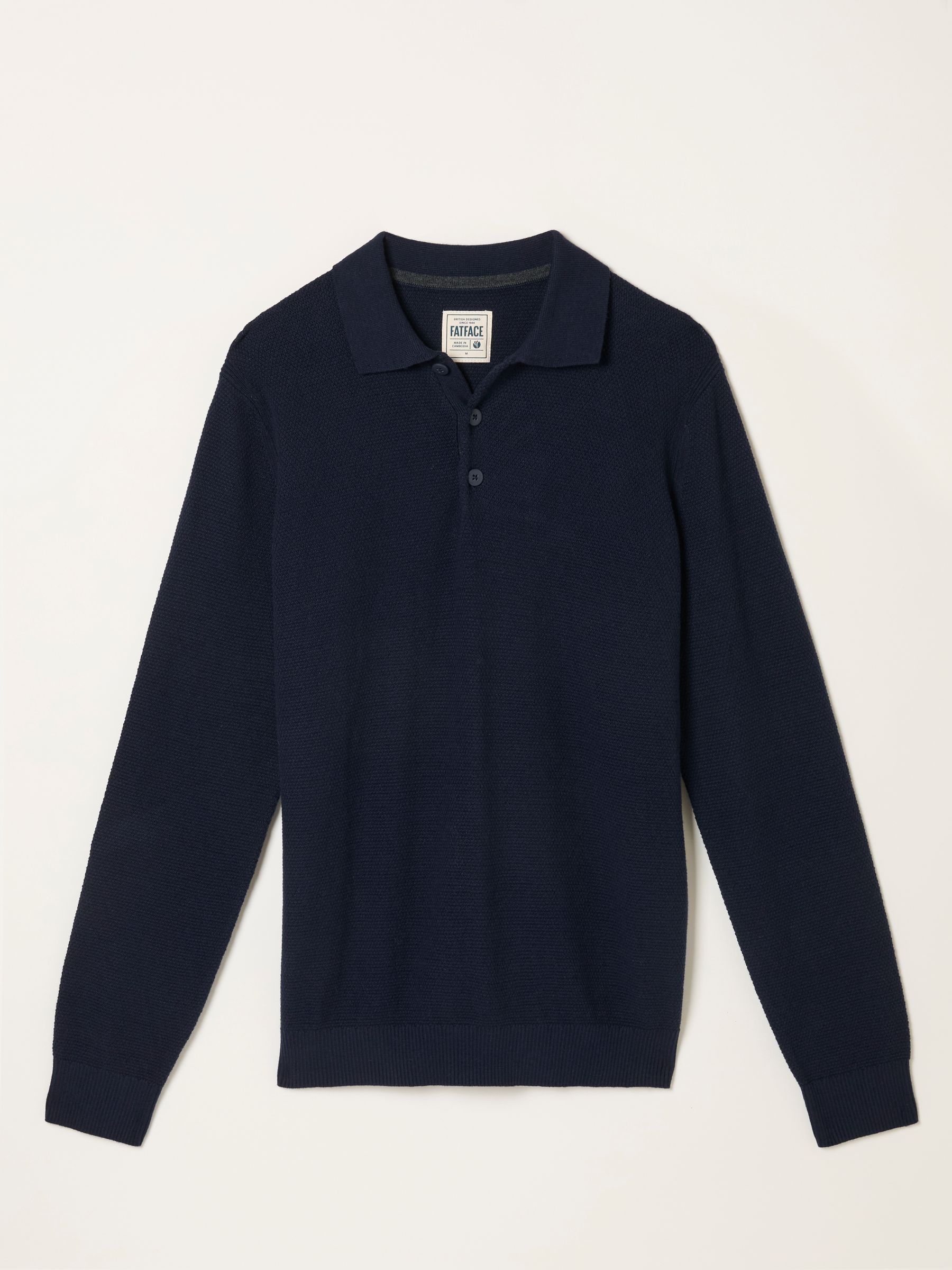Row Navy Textured Knitted Button Polo | FatFace USA