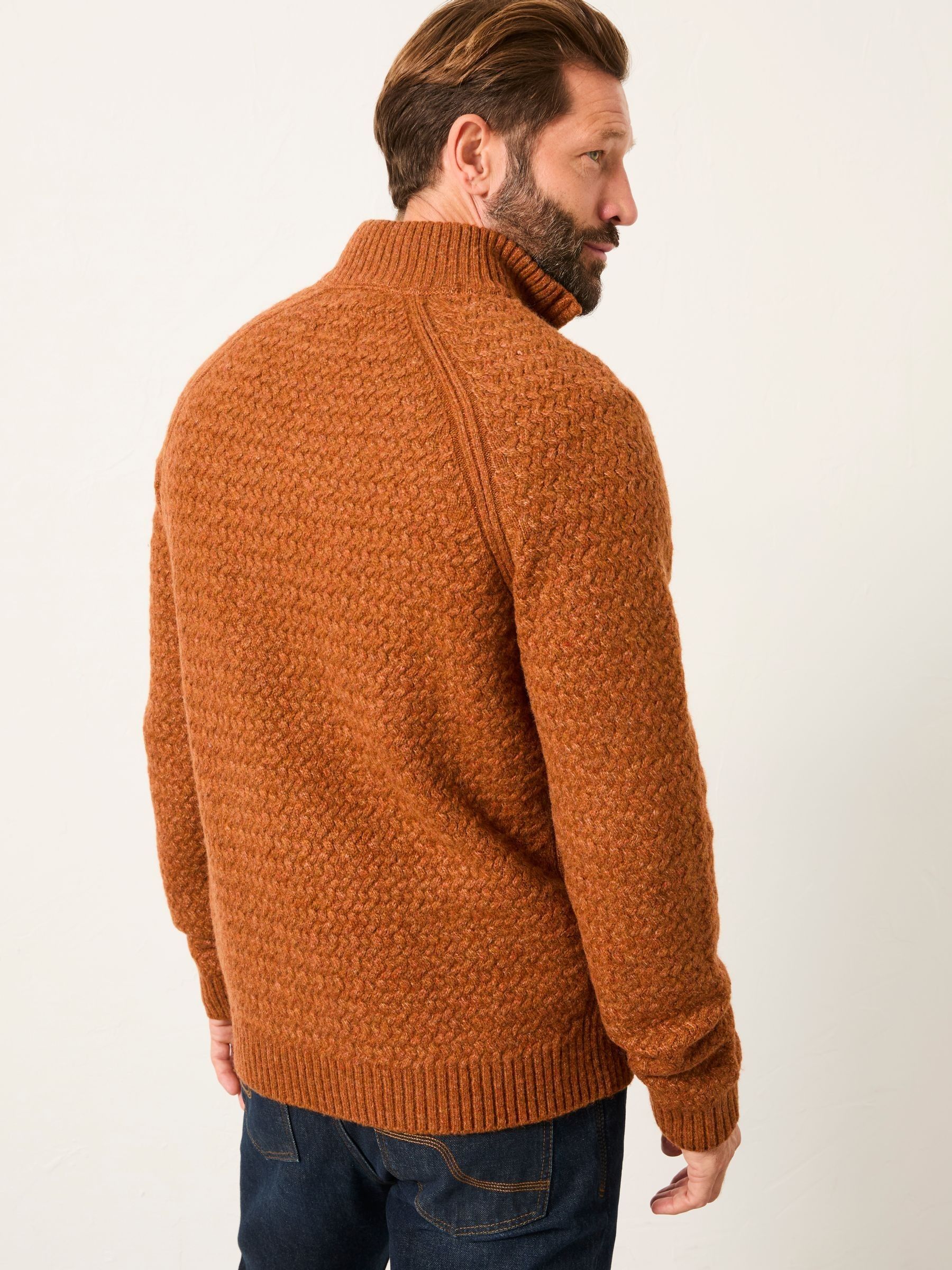 Calder Rust Brown Half Zip Neck Knitted Jumper | FatFace