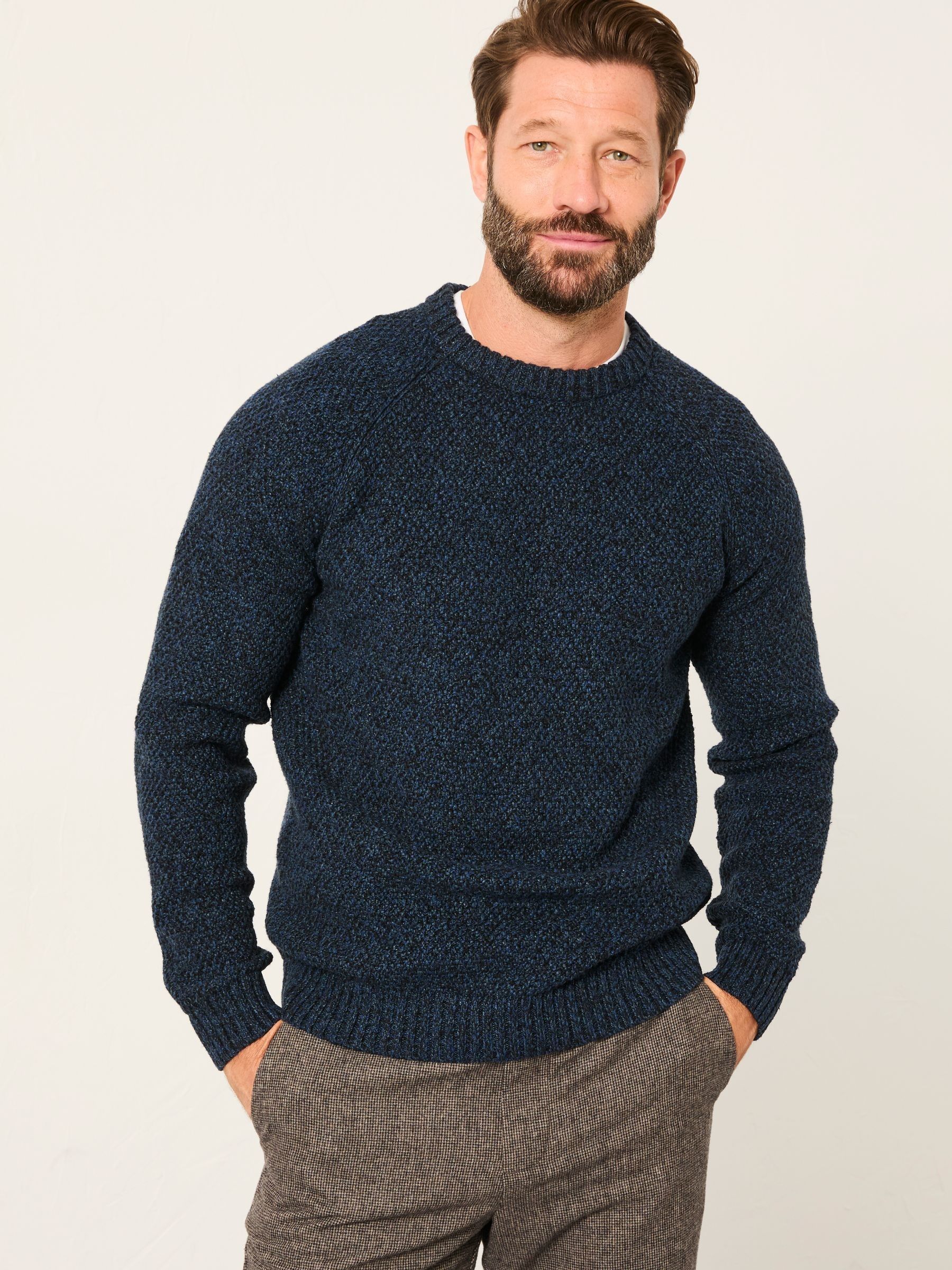 Hove Navy Crew Neck Knitted Jumper FatFace