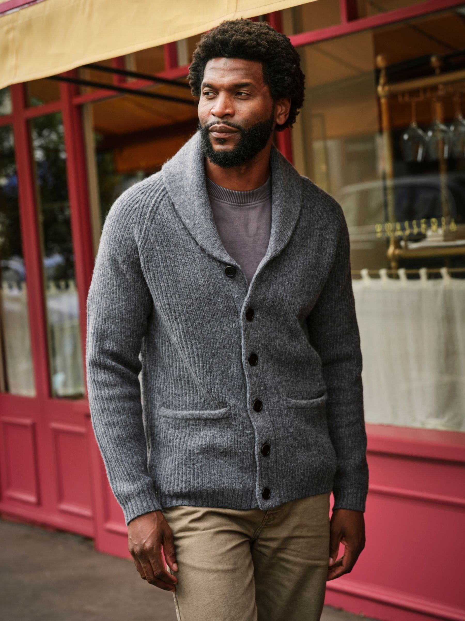 Calder Charcoal Grey Shawl Collar Knitted Cardigan | FatFace USA