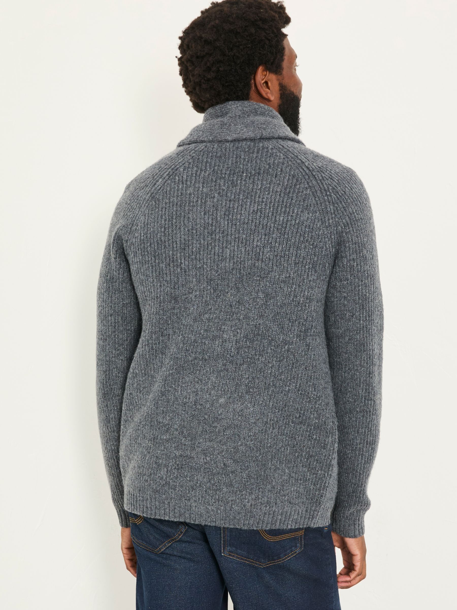 Calder Charcoal Grey Shawl Collar Knitted Cardigan - Image 3 of 6