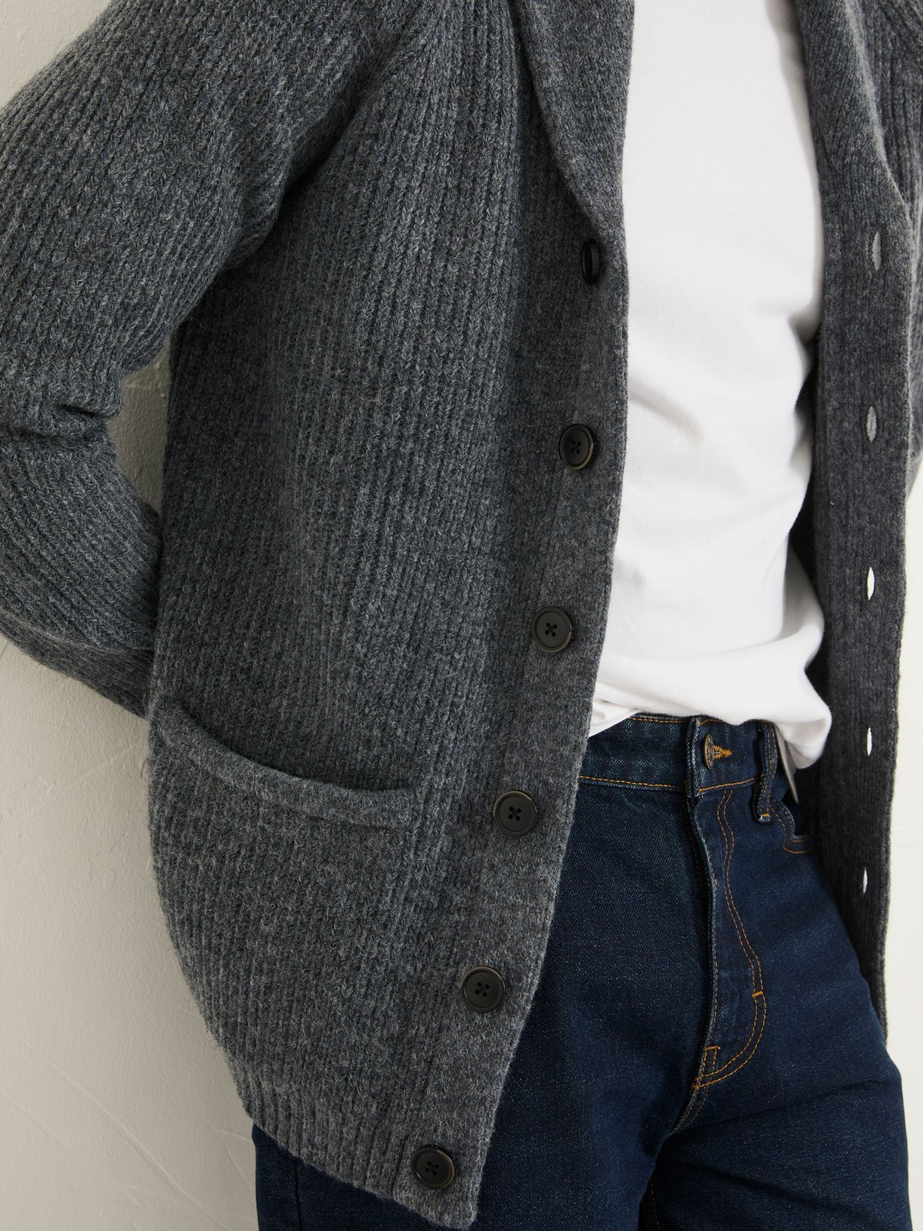 Calder Charcoal Grey Shawl Collar Knitted Cardigan - Image 4 of 6