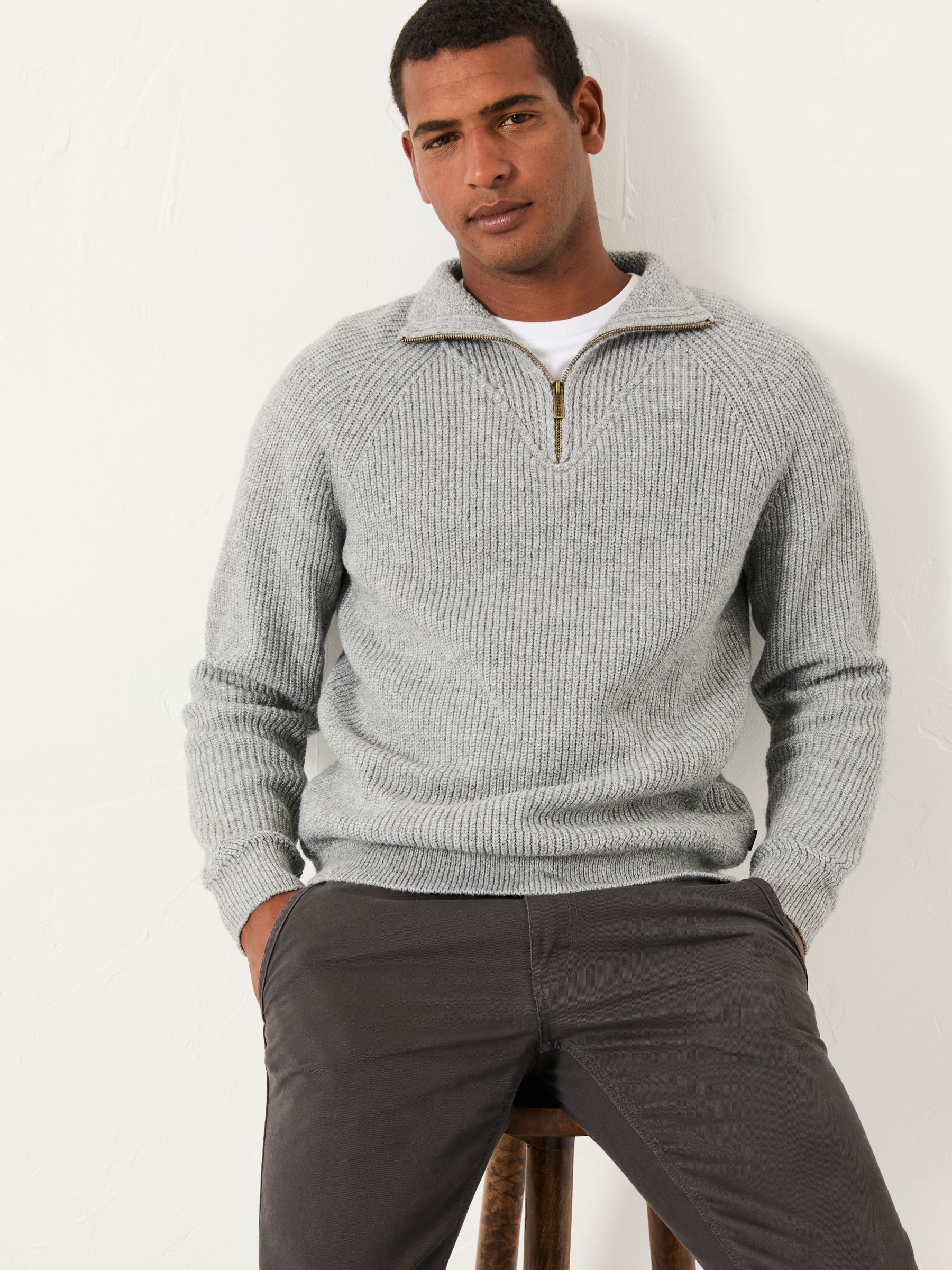 Harwick Grey Half Zip Neck Knitted Jumper | FatFace USA