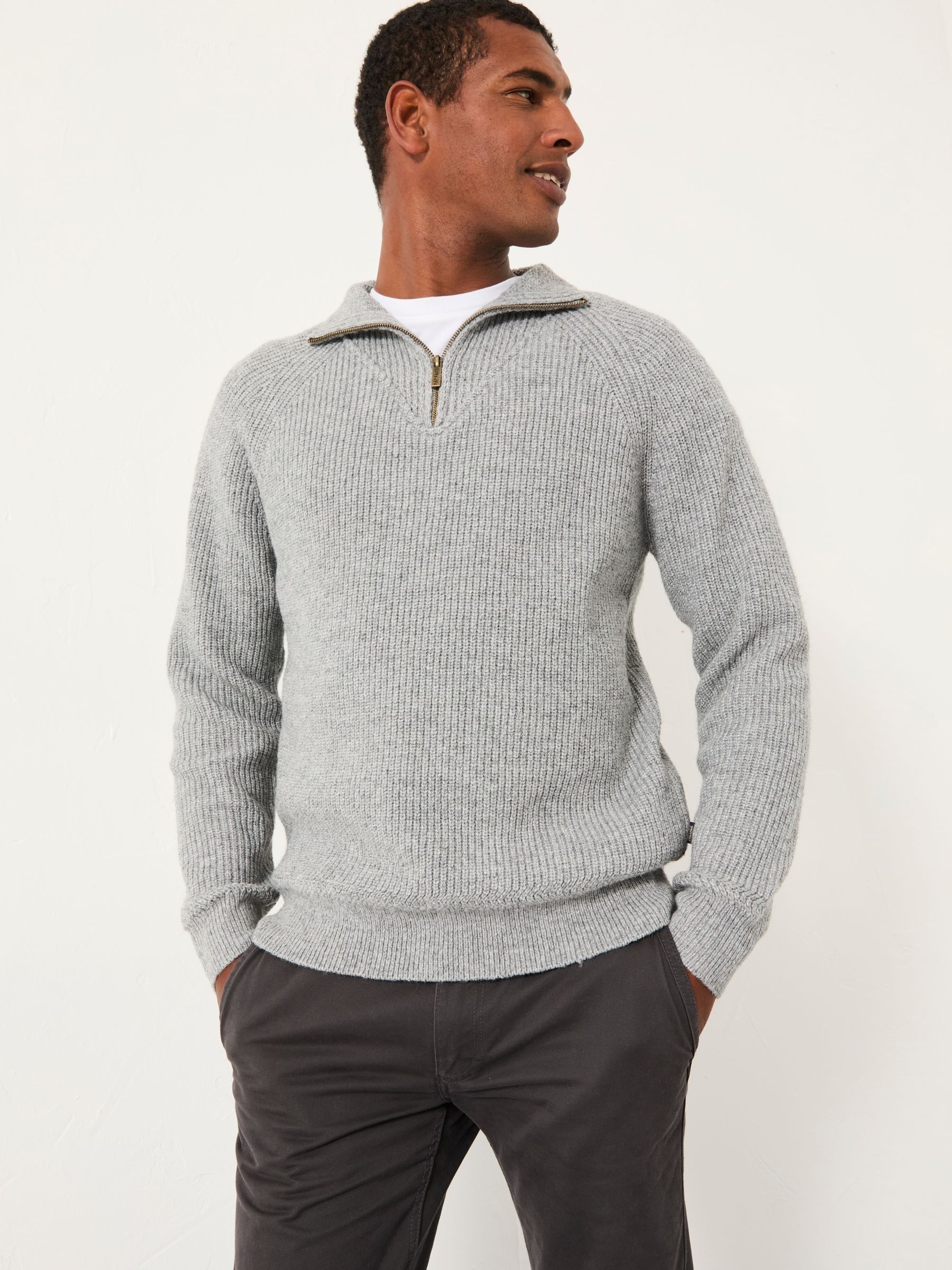Harwick Grey Half Zip Neck Knitted Jumper | FatFace USA