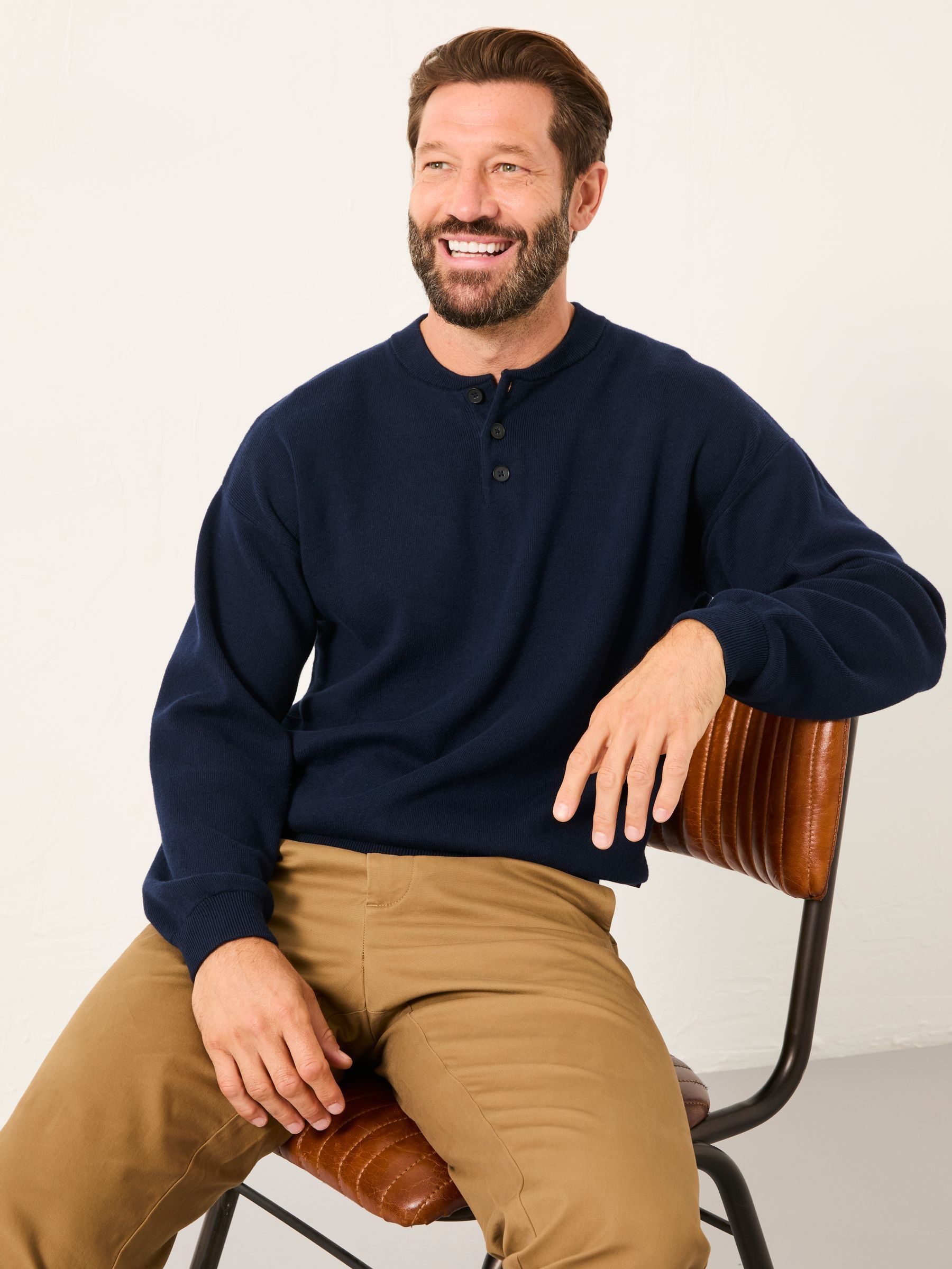 Helston Navy Knitted Henley - Image 1 of 4
