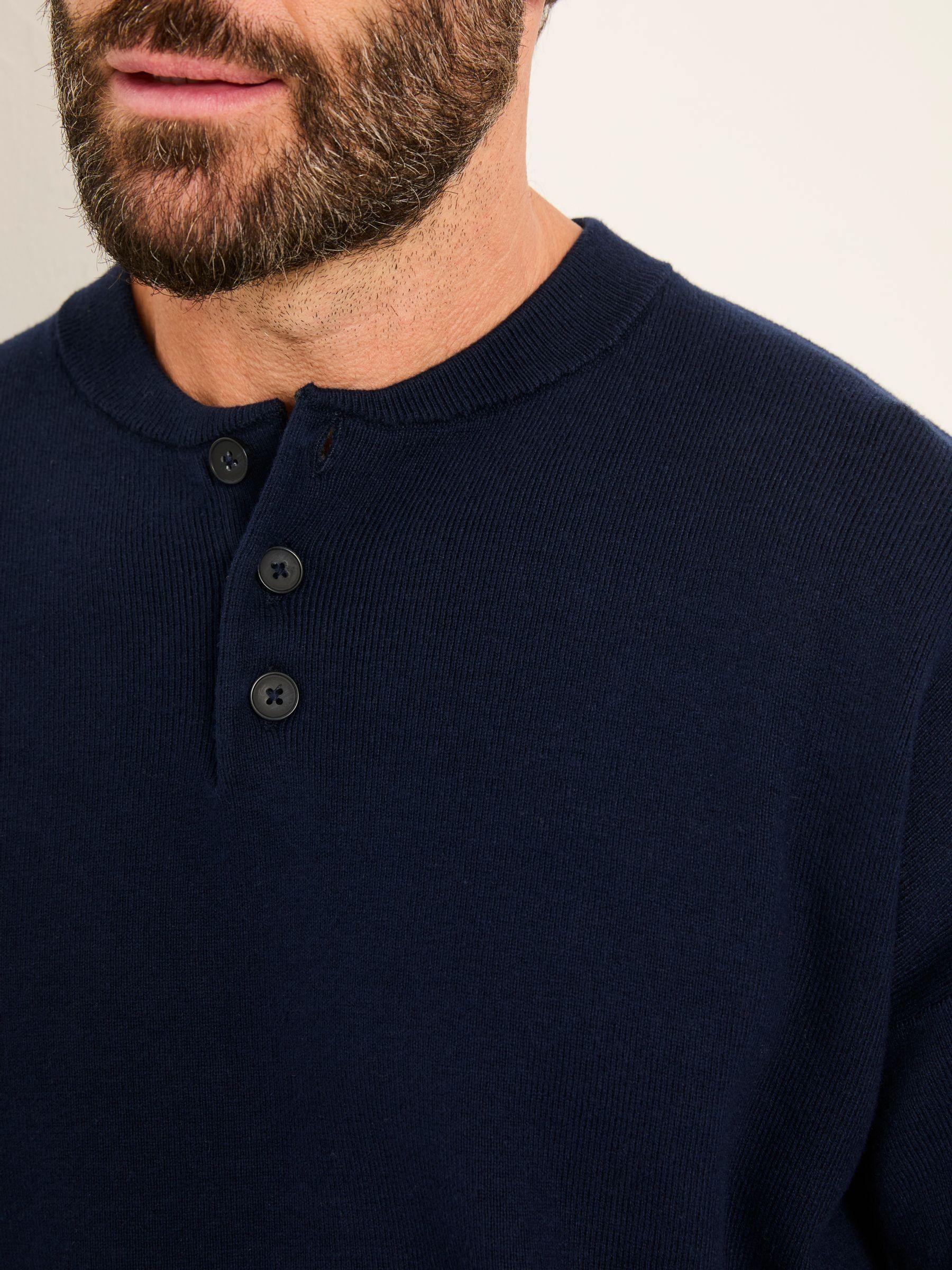 Helston Navy Knitted Henley - Image 3 of 4