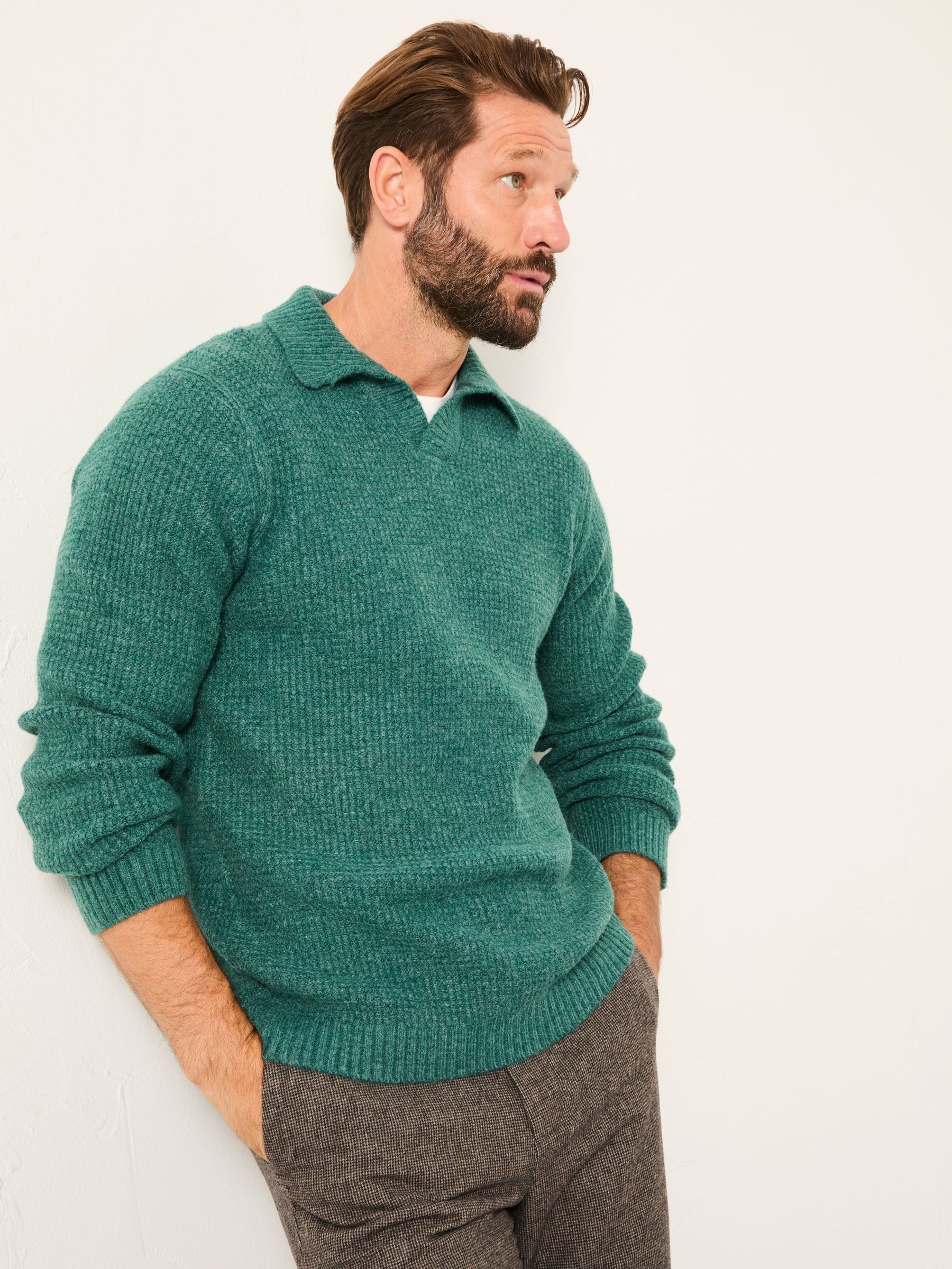 Calder Emerald Green Split Collar Knitted Jumper - Image 2 of 6