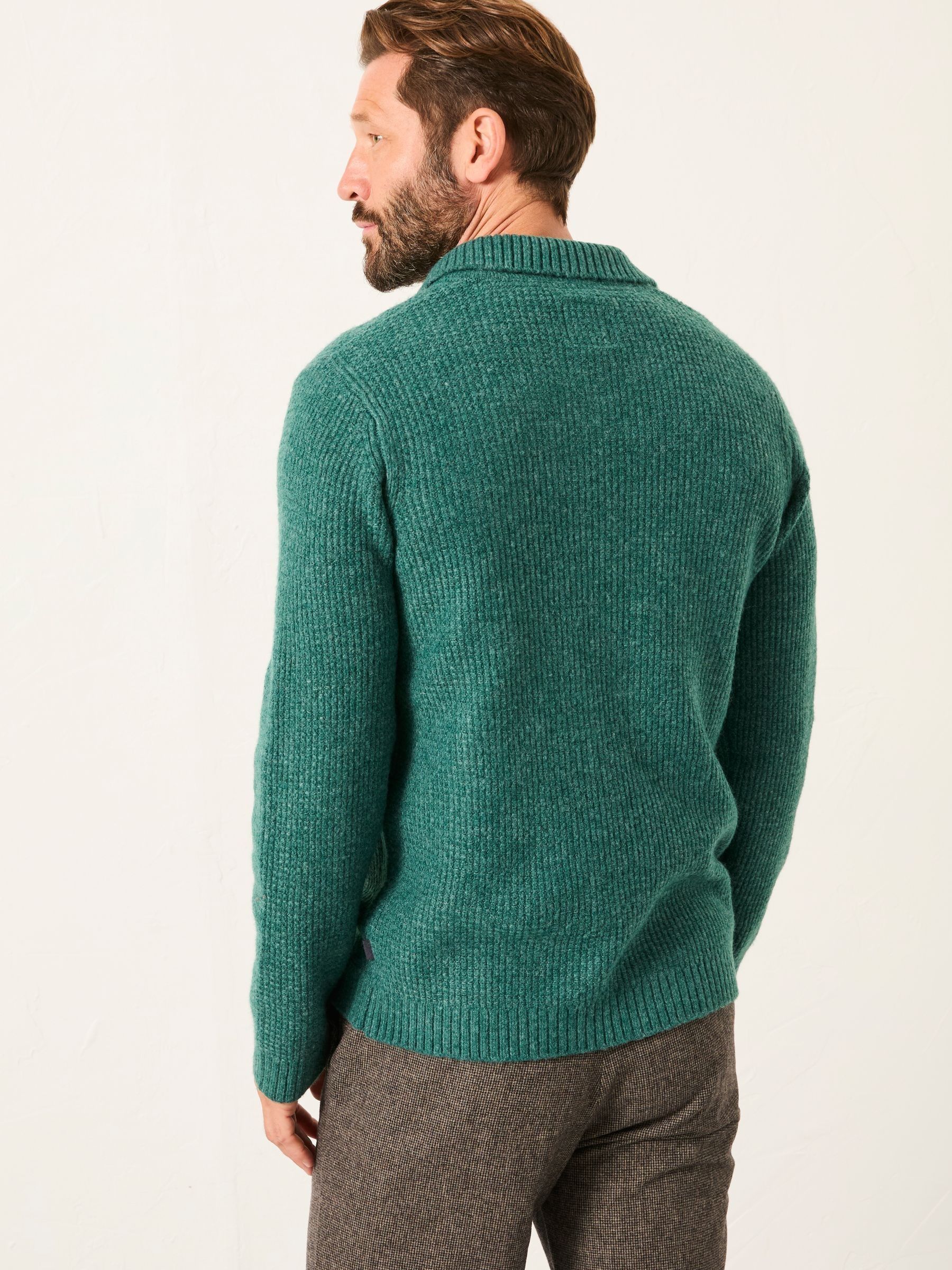 Calder Emerald Green Split Collar Knitted Jumper - Image 3 of 6