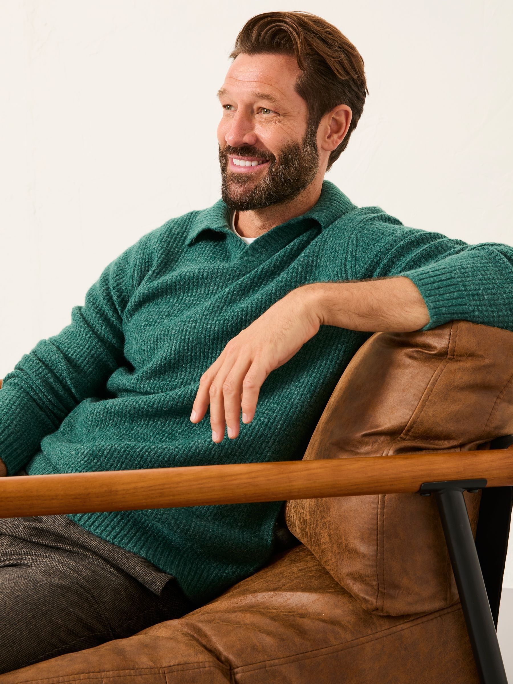 Calder Emerald Green Split Collar Knitted Jumper - Image 4 of 6