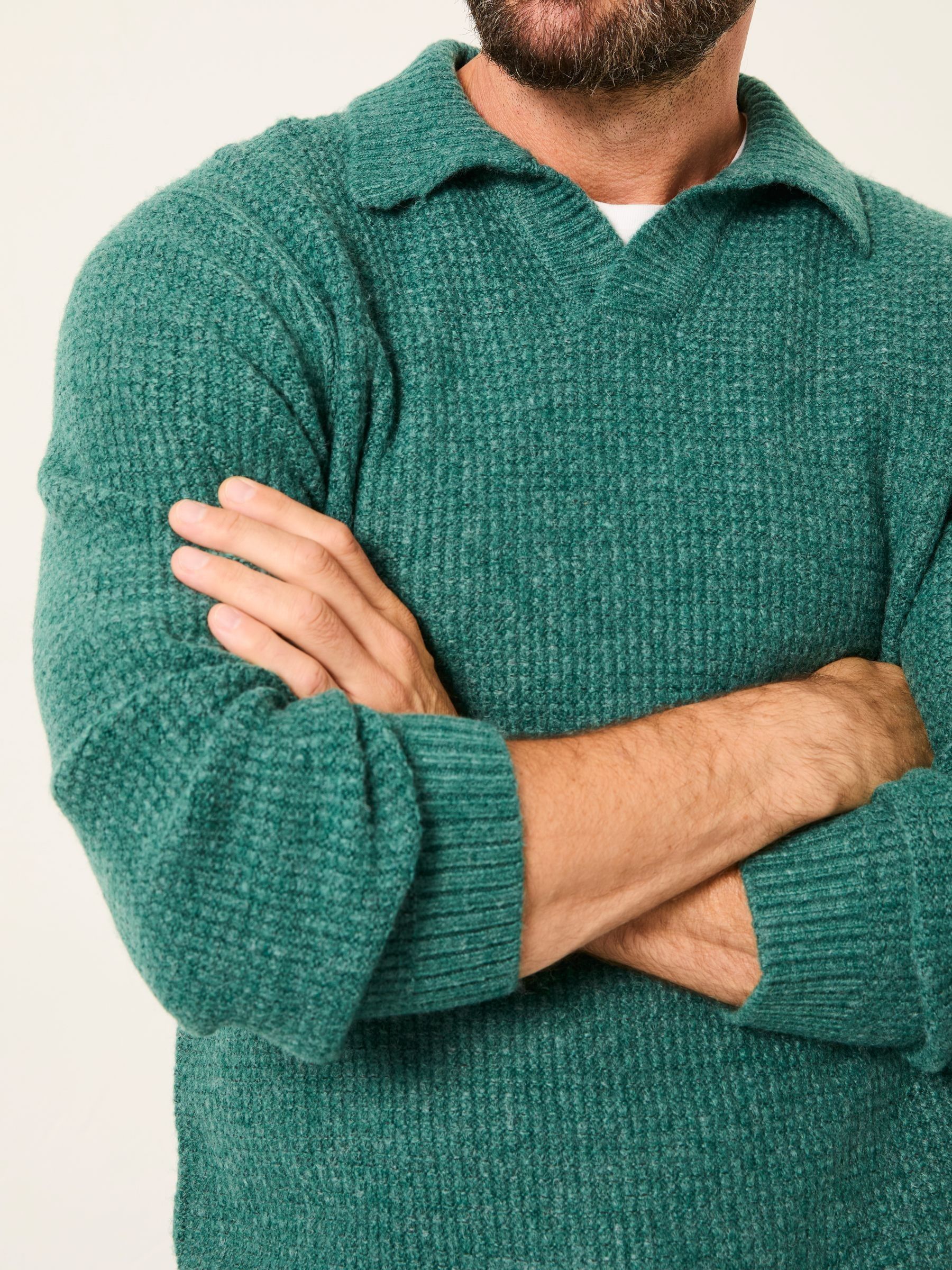 Calder Emerald Green Split Collar Knitted Jumper - Image 5 of 6