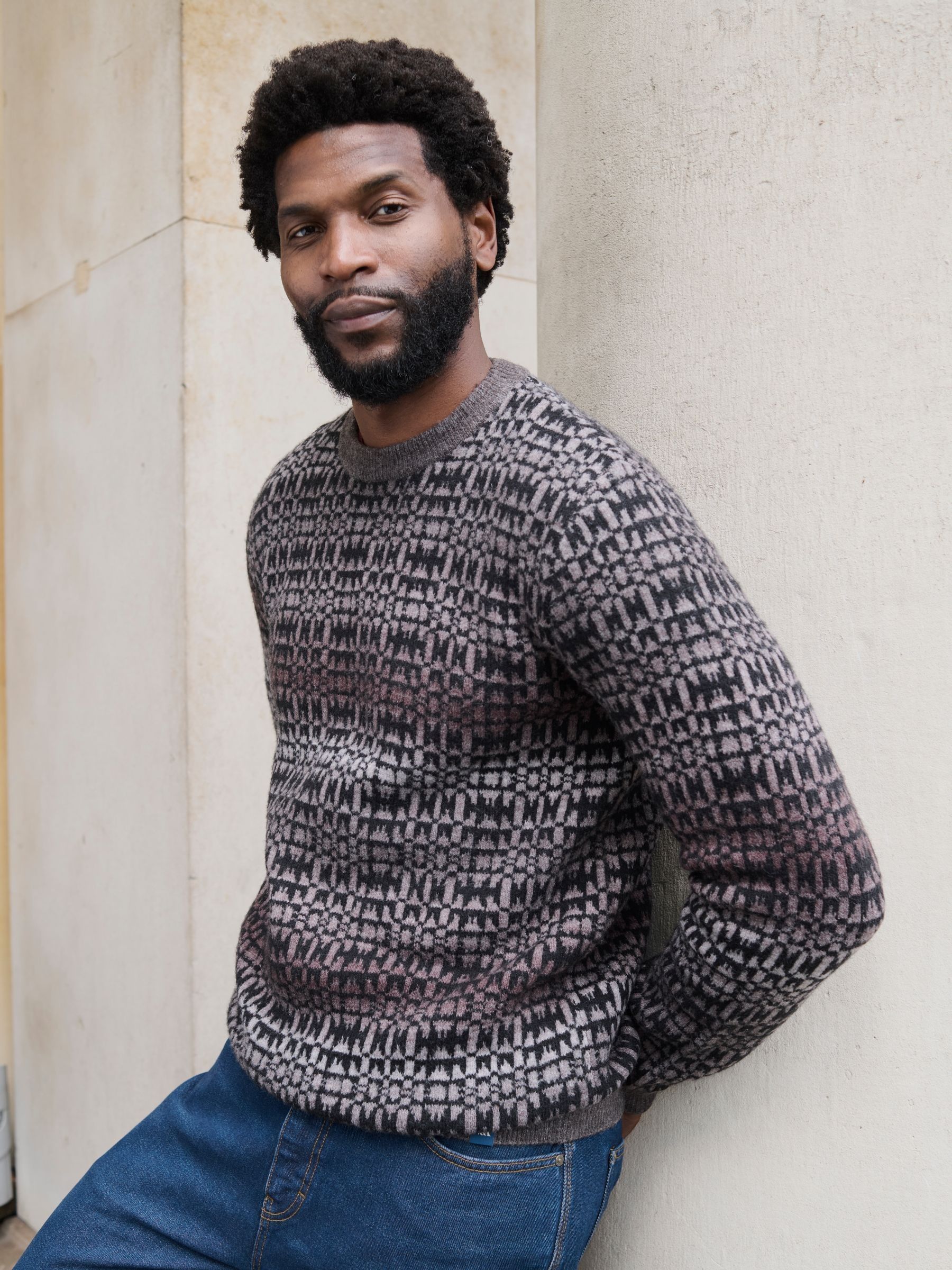 Dark Natural Blanket Ombre Knitted Crew Neck Jumper - Image 1 of 6