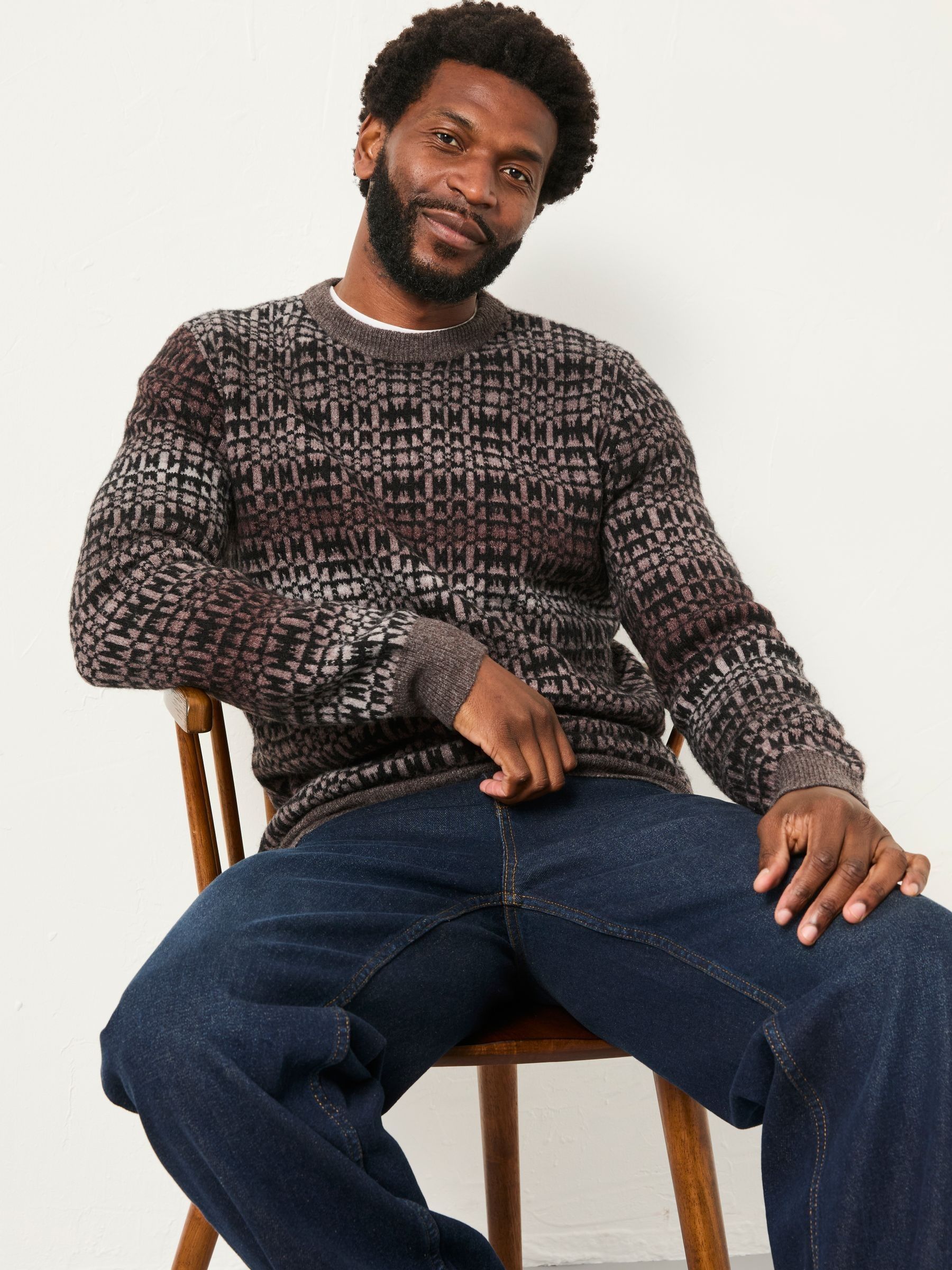 Dark Natural Blanket Ombre Knitted Crew Neck Jumper - Image 2 of 6
