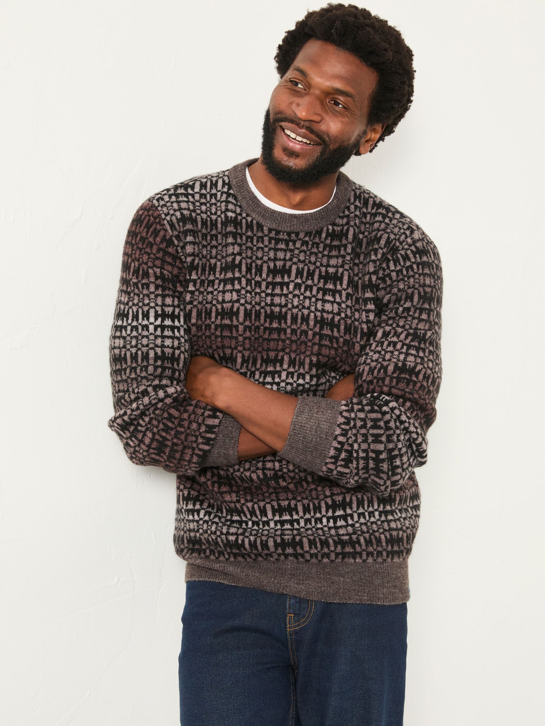 Dark Natural Blanket Ombre Knitted Crew Neck Jumper - Image 5 of 6