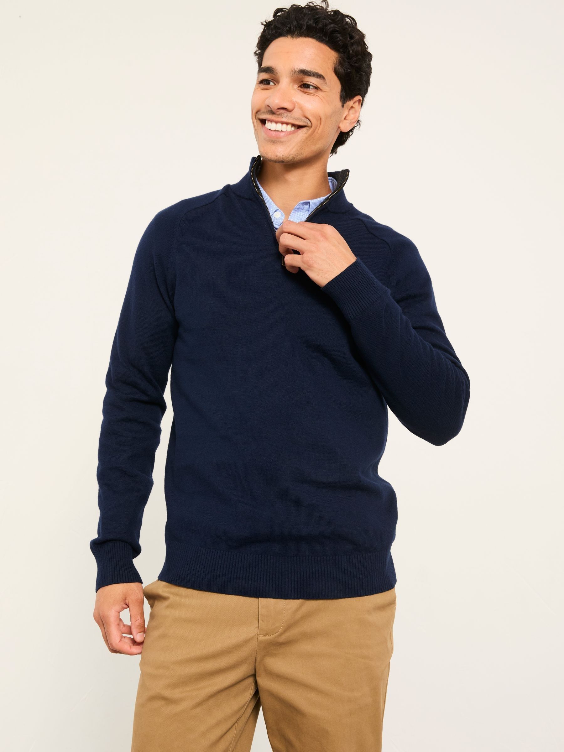 Rye Navy Quarter Neck Knitted Jumper | FatFace