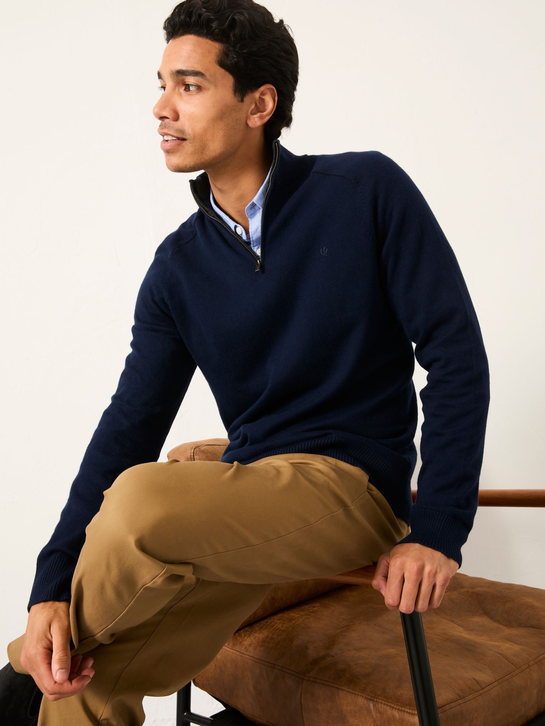 Rye Navy Quarter Neck Knitted Jumper | FatFace