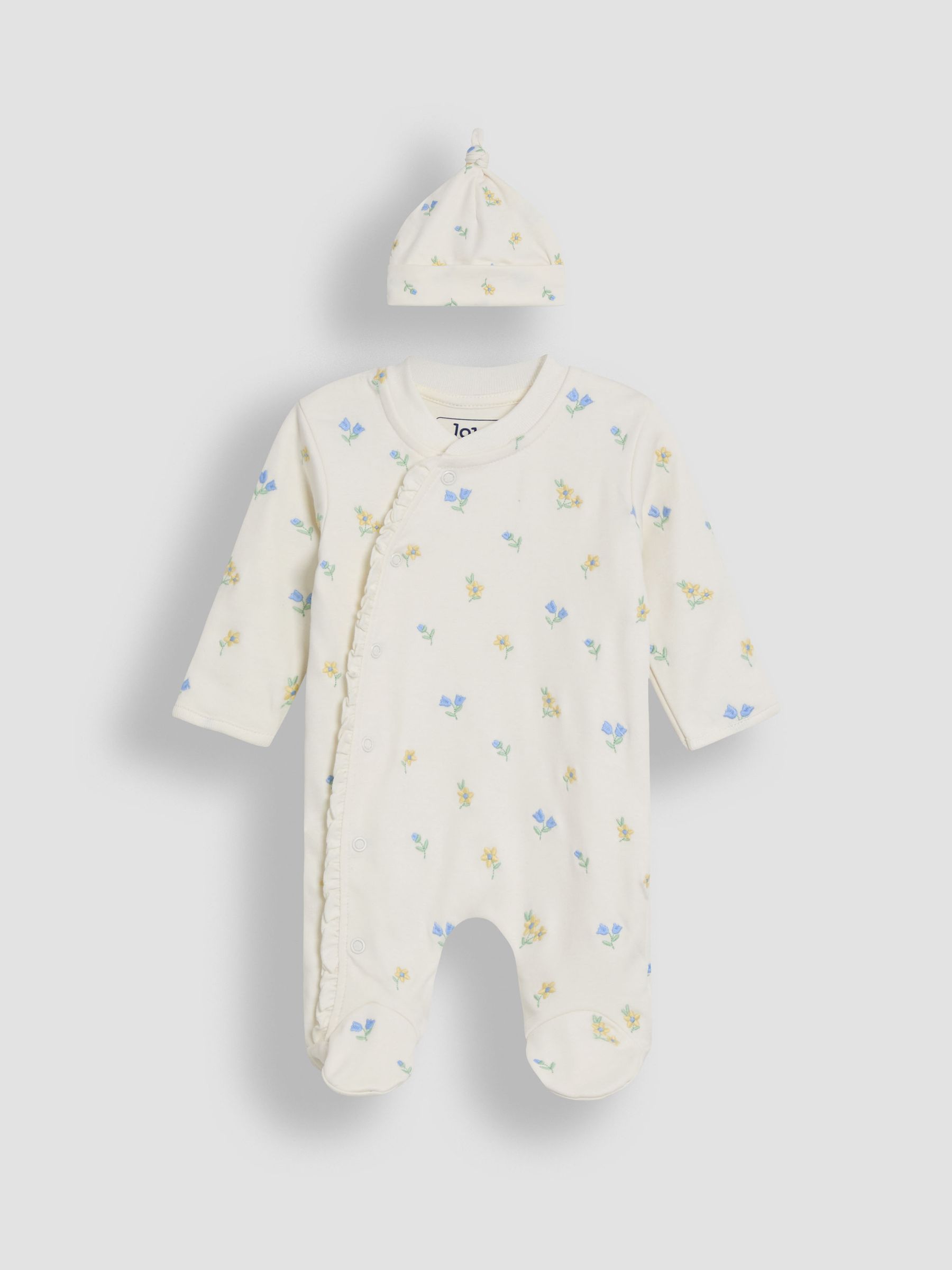 Cream 100% Organic Cotton Floral Embroidered Sleepsuit & Hat Set - Image 4 of 4