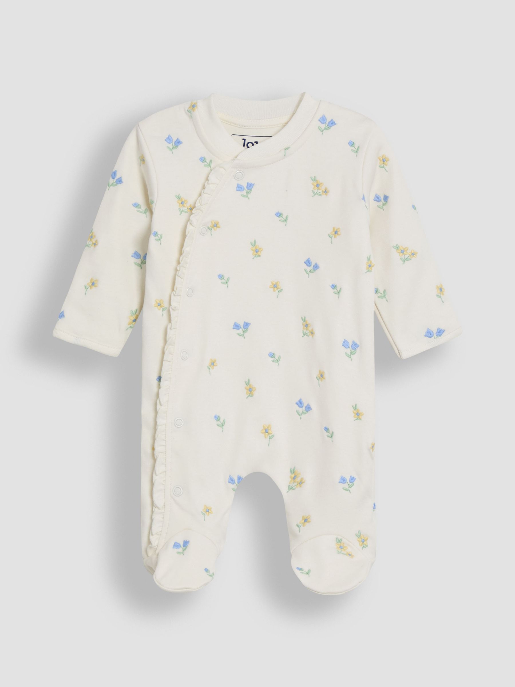 Cream 100% Organic Cotton Floral Embroidered Sleepsuit & Hat Set - Image 5 of 7