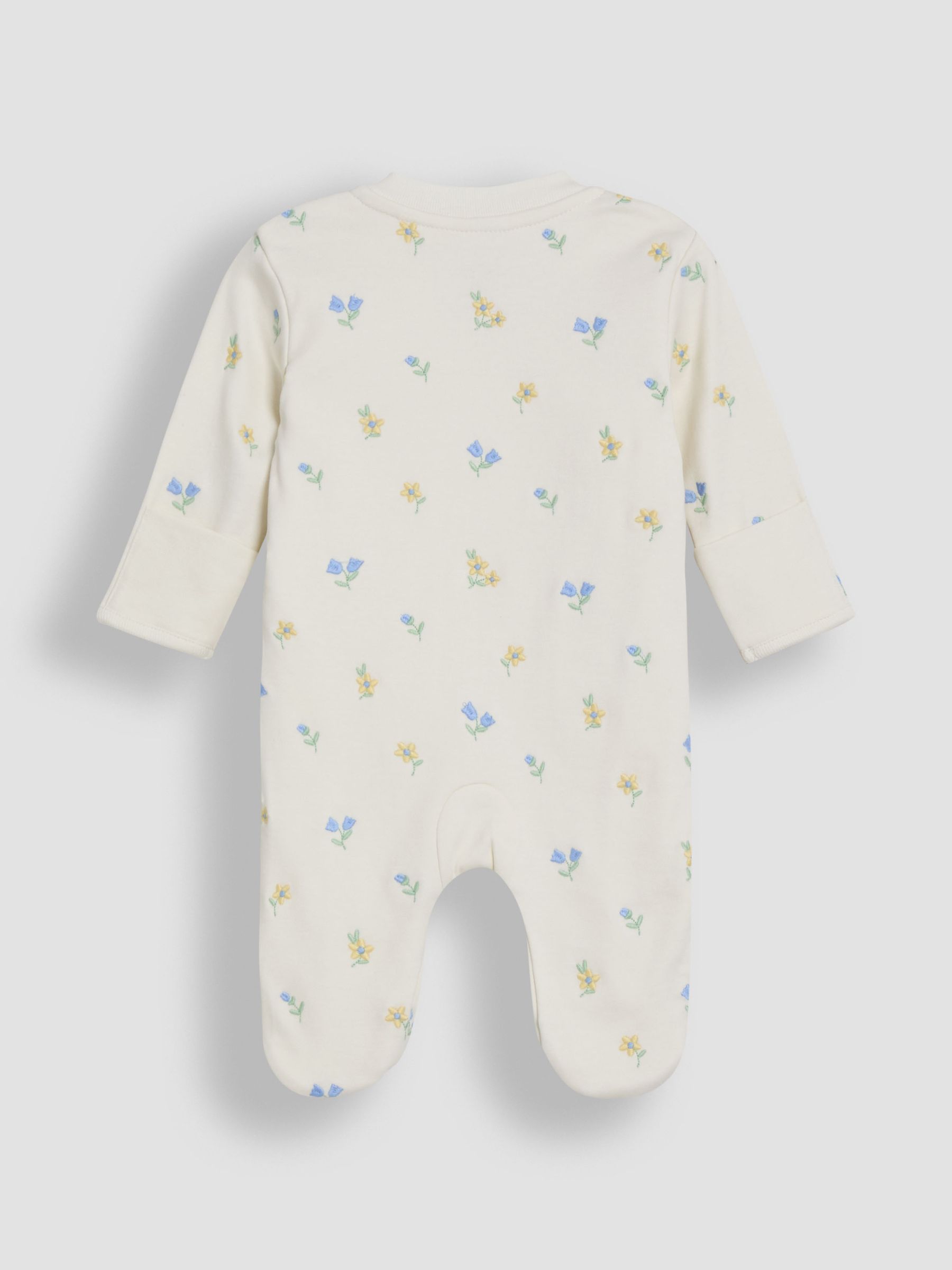 Cream 100% Organic Cotton Floral Embroidered Sleepsuit & Hat Set - Image 6 of 7