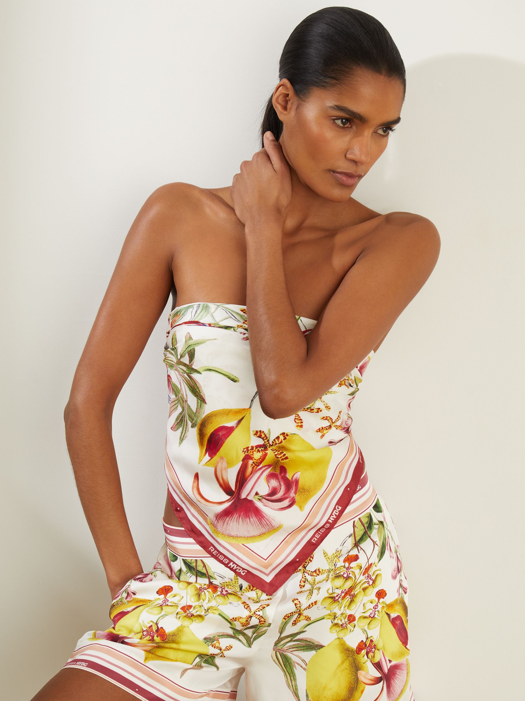 NYBG Silk Floral-Print Scarf in White - Image 2 of 7