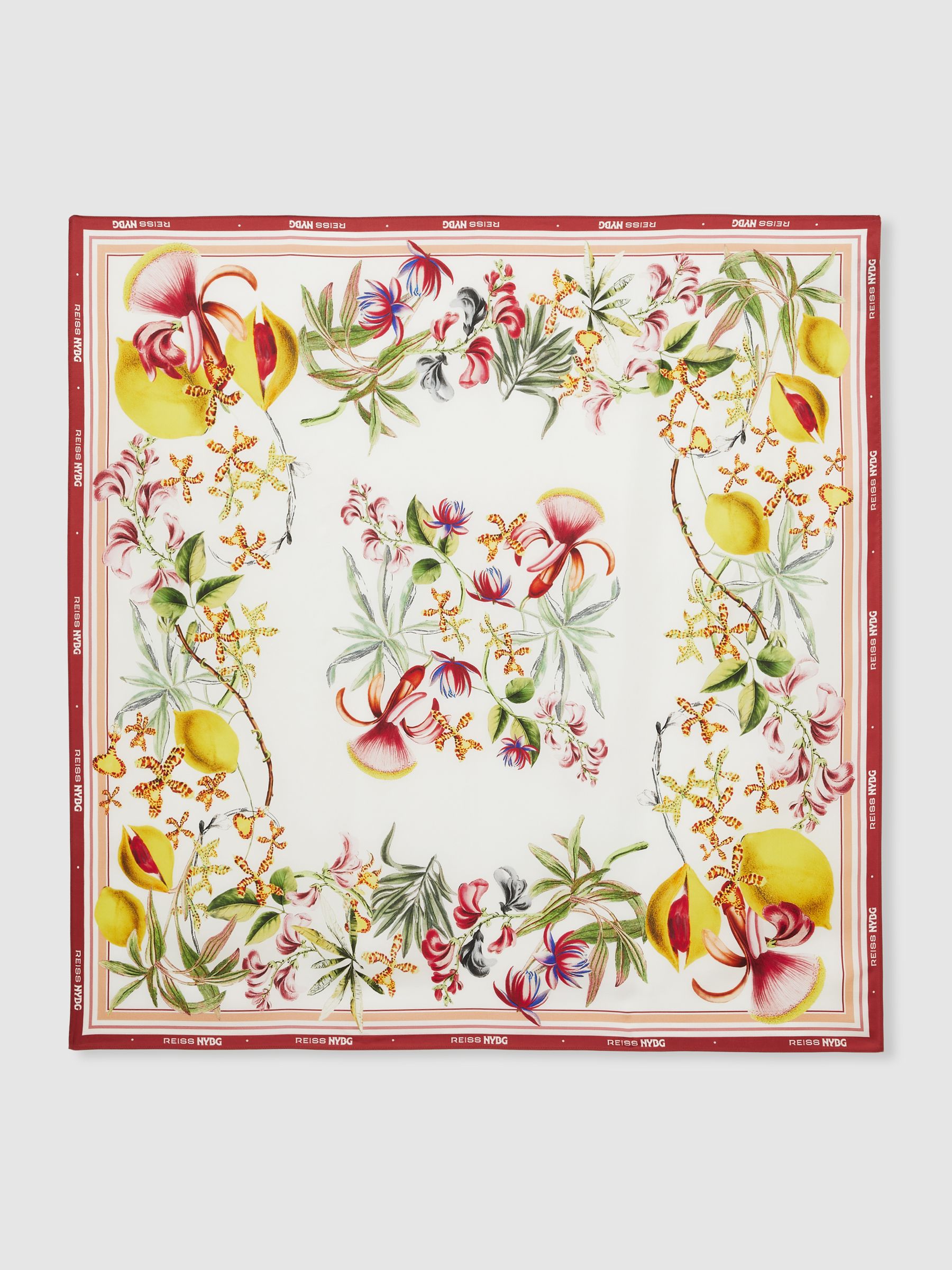NYBG Silk Floral-Print Scarf in White - Image 3 of 7