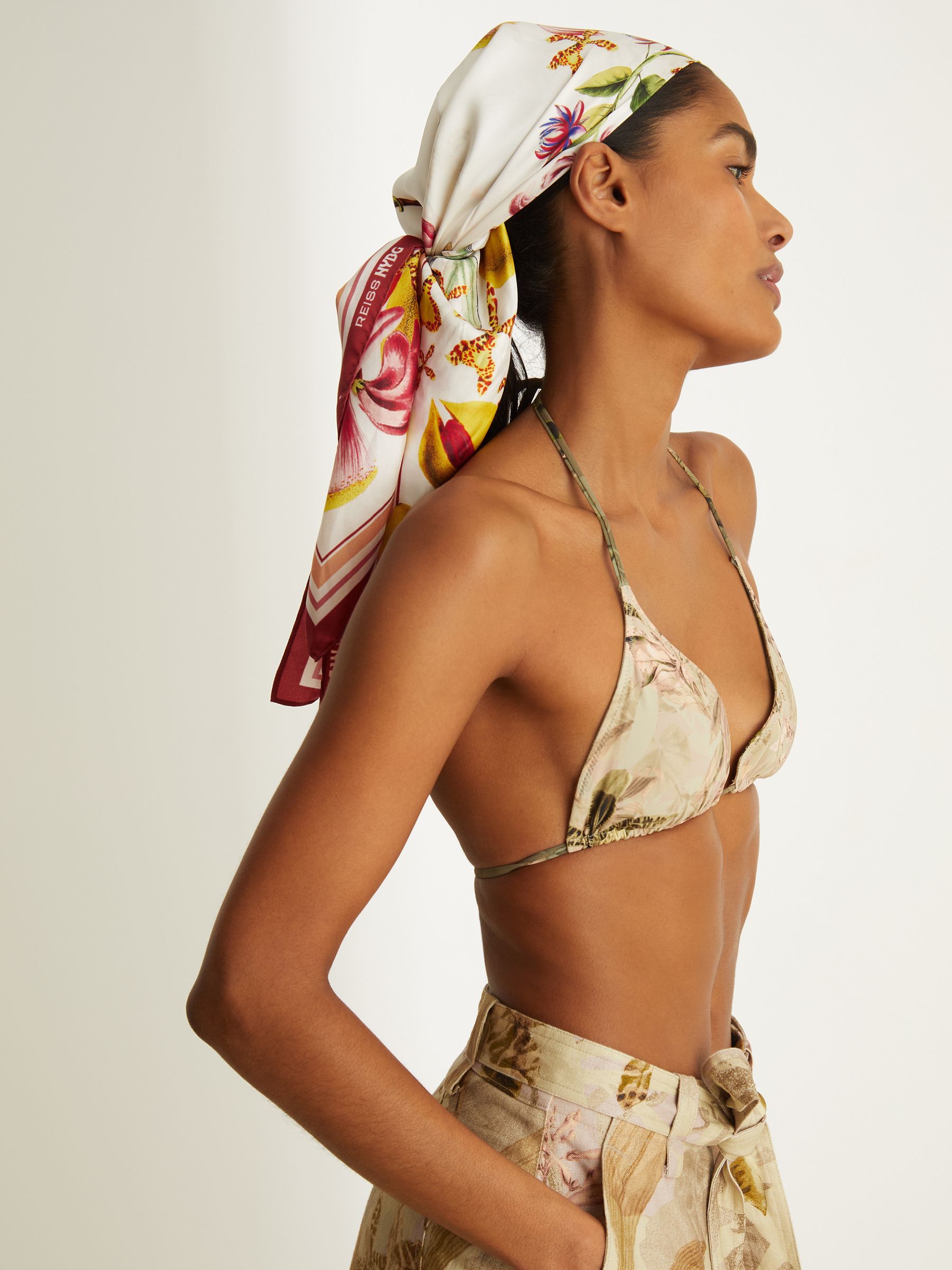 NYBG Silk Floral-Print Scarf in White - Image 4 of 7