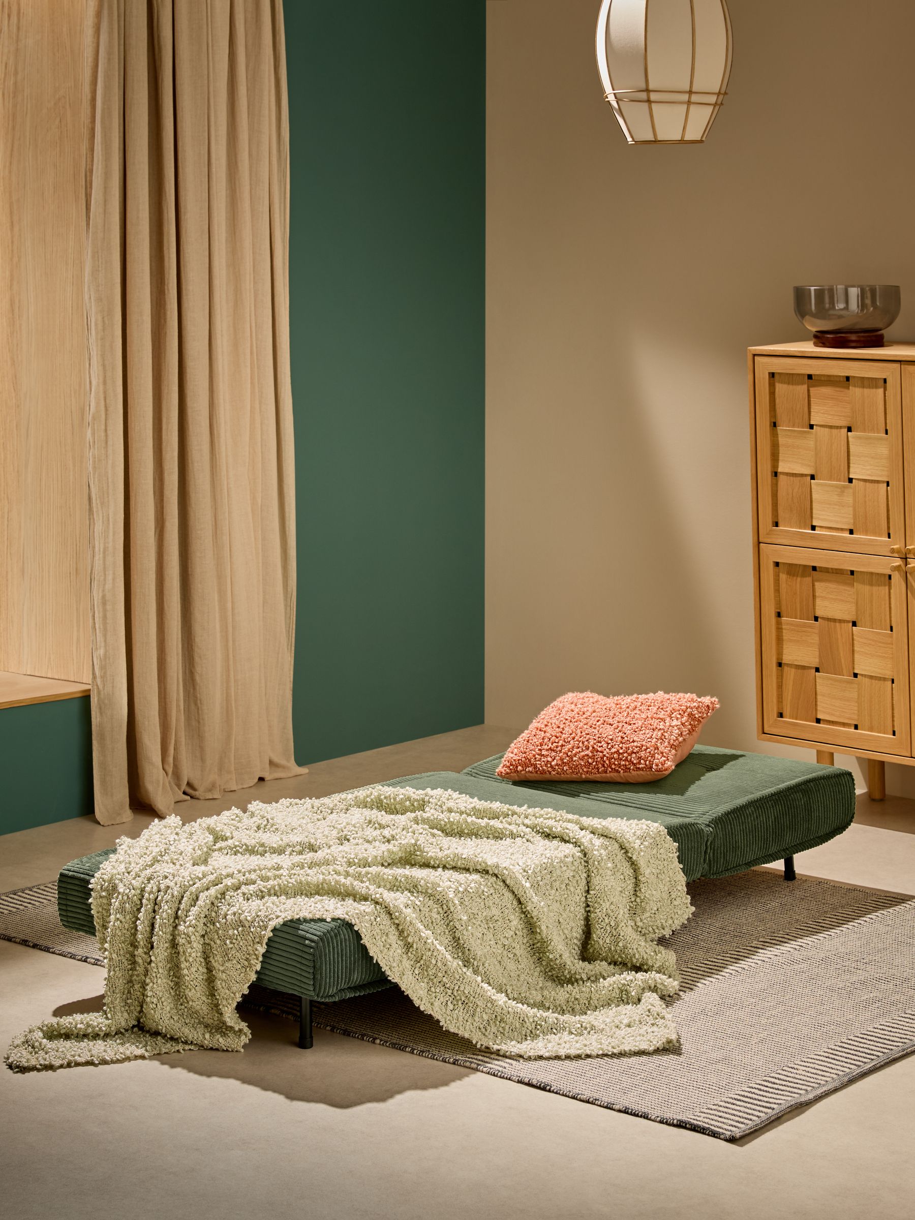 Haru Single 1 Seater Sofa Bed in Olive Green Corduroy - Image 2 of 6