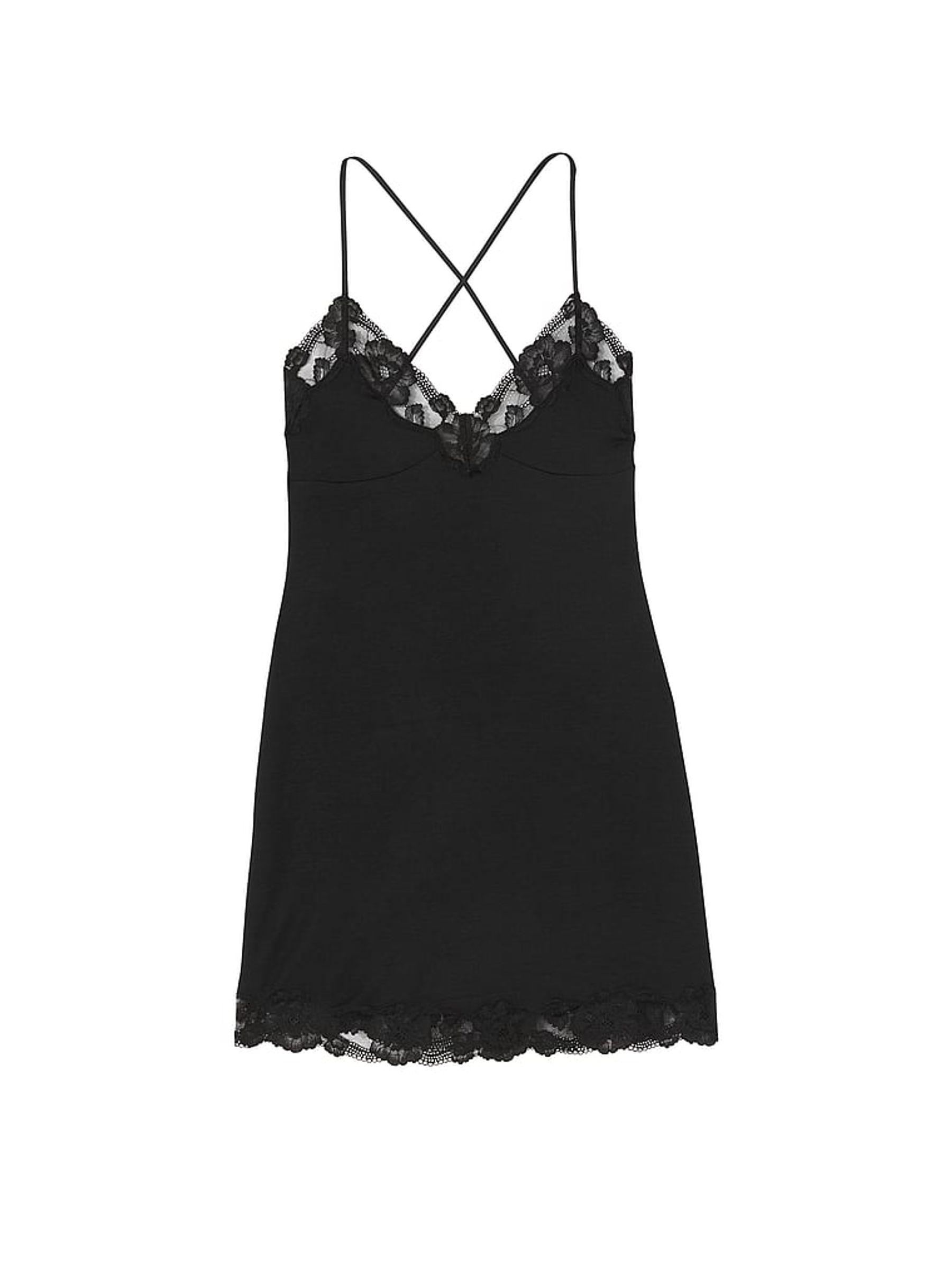 Black Modal Rib Tie Back Slip Dress - Image 3 of 3