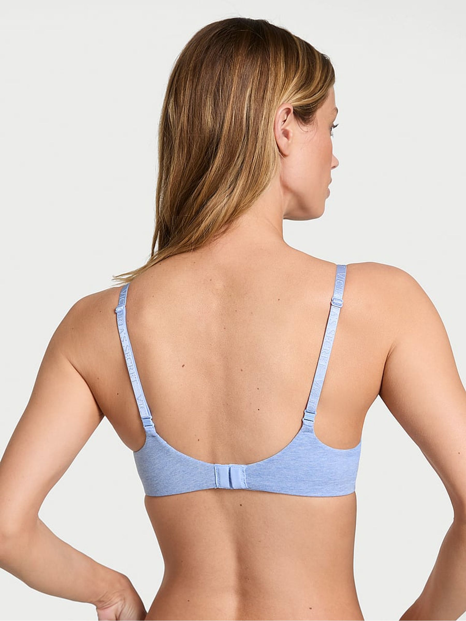 Cornflower Heather Blue Non Wired Lightly Lined Cotton Logo Bra - Image 2 of 3