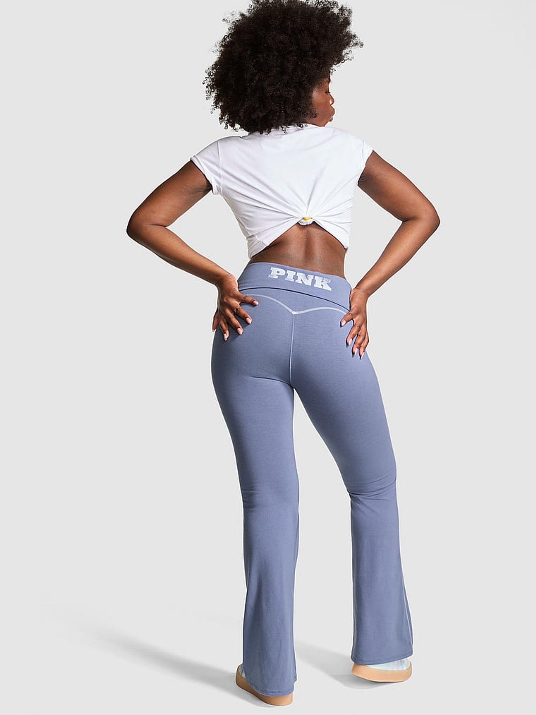 Dusty Iris Blue Cotton Foldover Flare Leggings - Image 2 of 4
