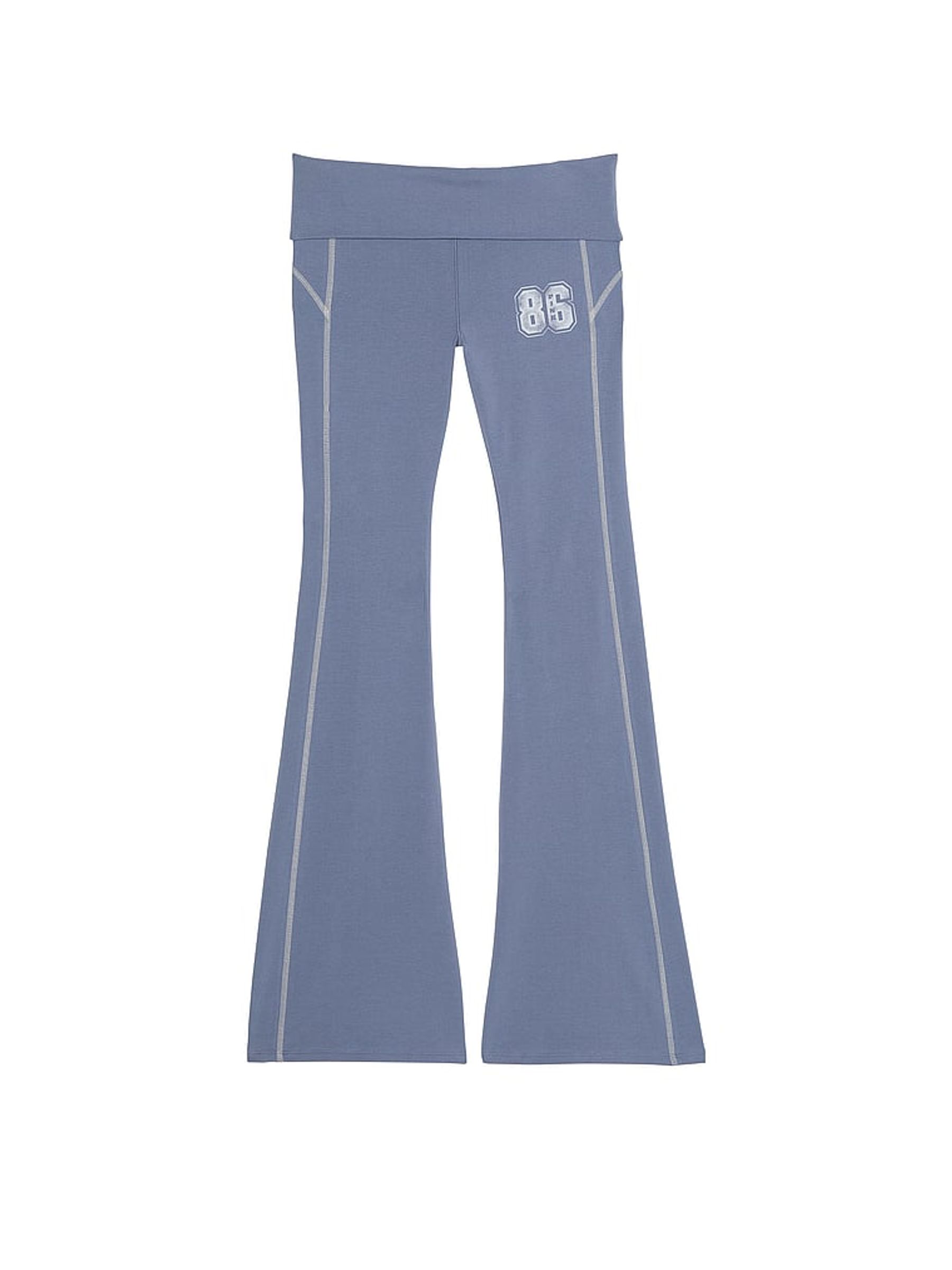 Dusty Iris Blue Cotton Foldover Flare Leggings - Image 3 of 4