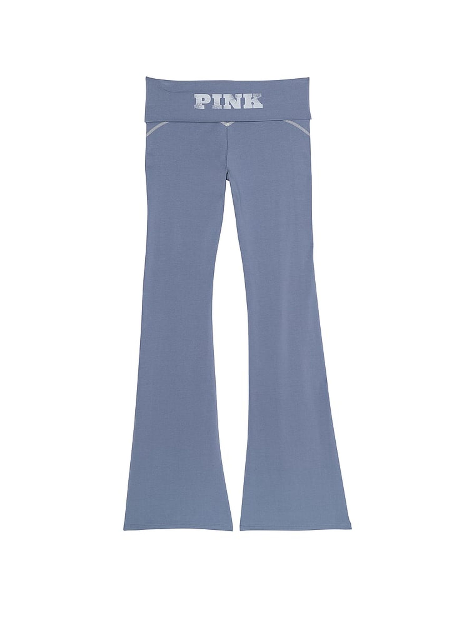 Dusty Iris Blue Cotton Foldover Flare Leggings - Image 4 of 4