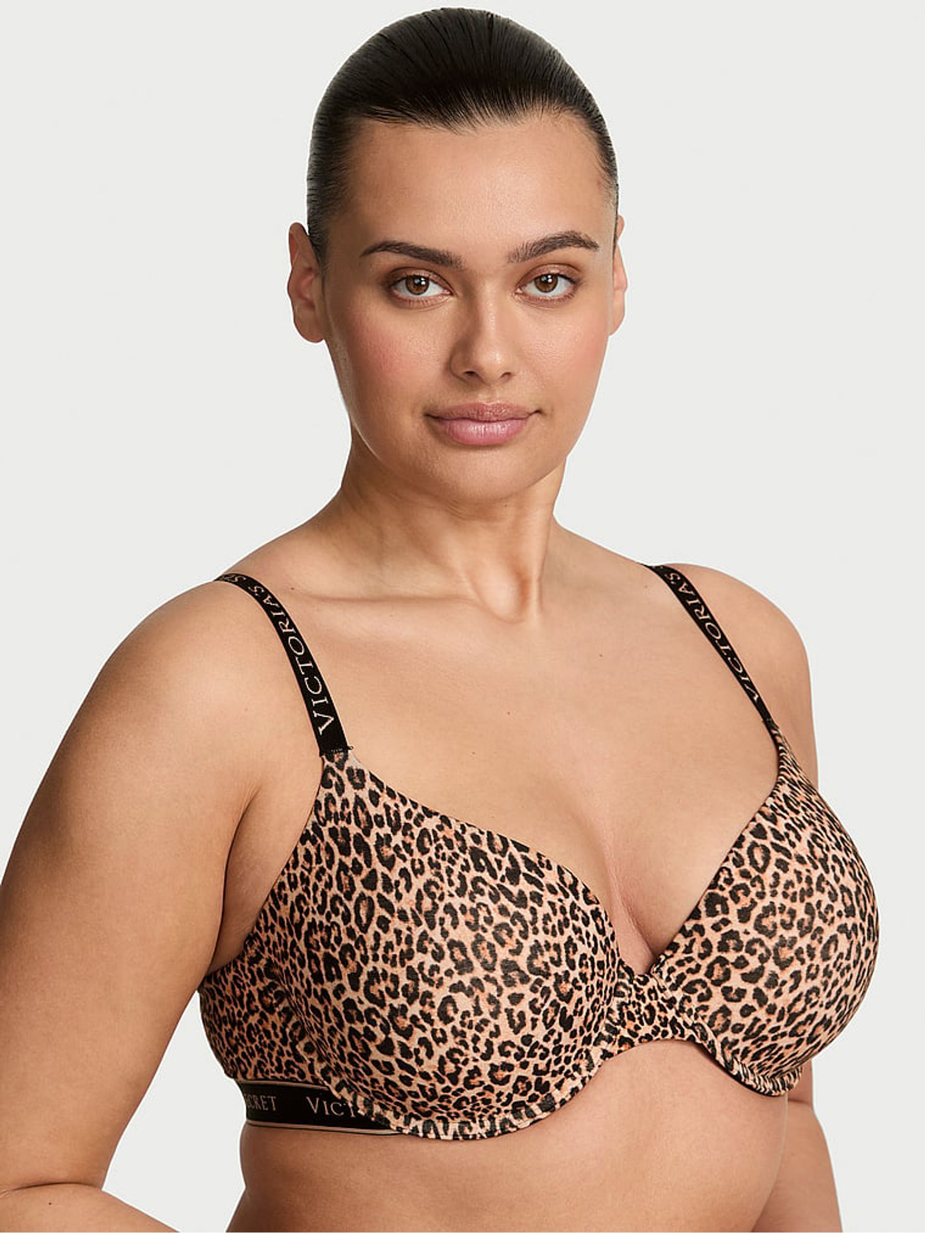 Leopard Brown Lightly Lined Demi Cotton Logo Bra - Image 1 of 3