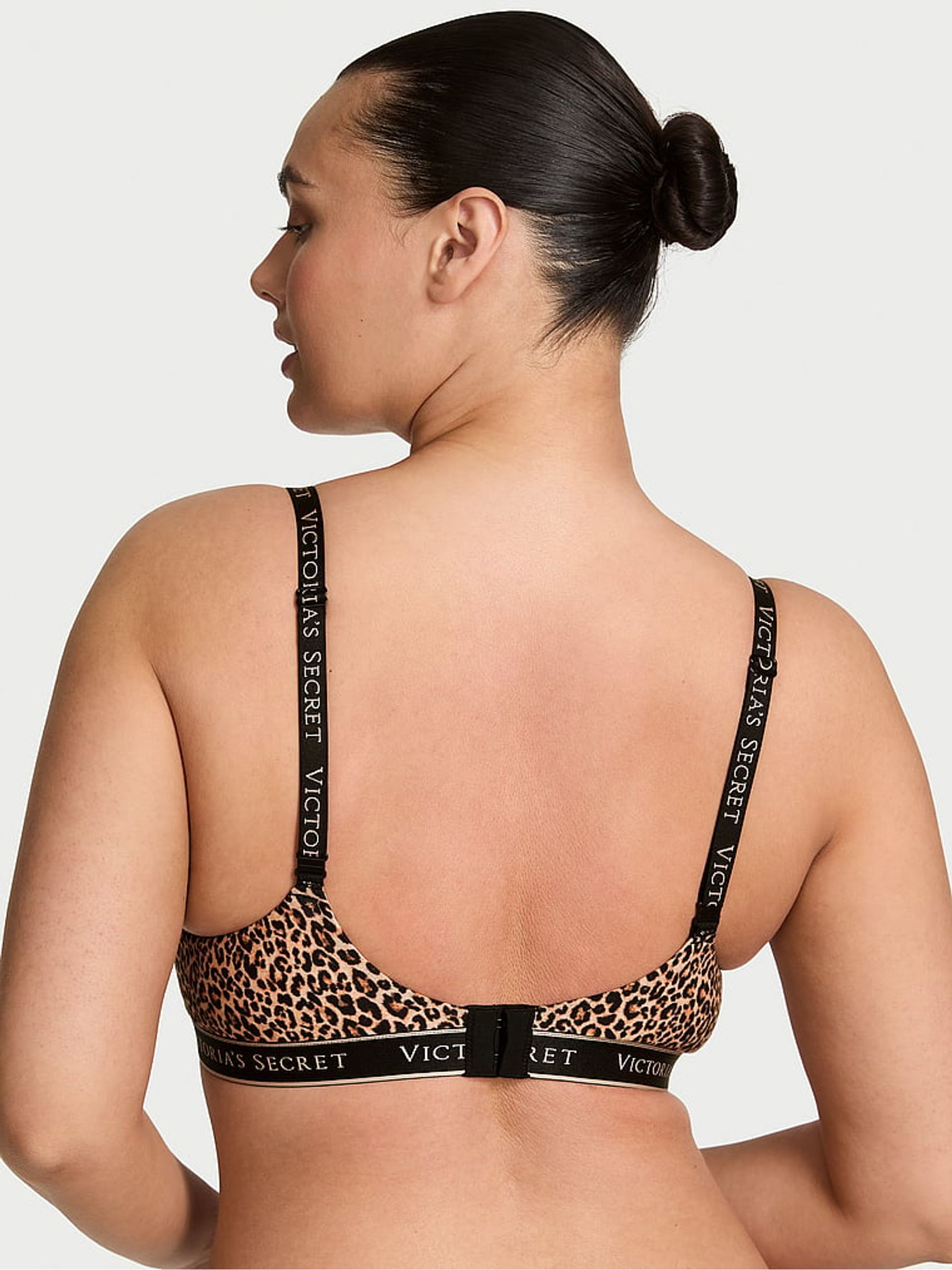 Leopard Brown Lightly Lined Demi Cotton Logo Bra - Image 2 of 3