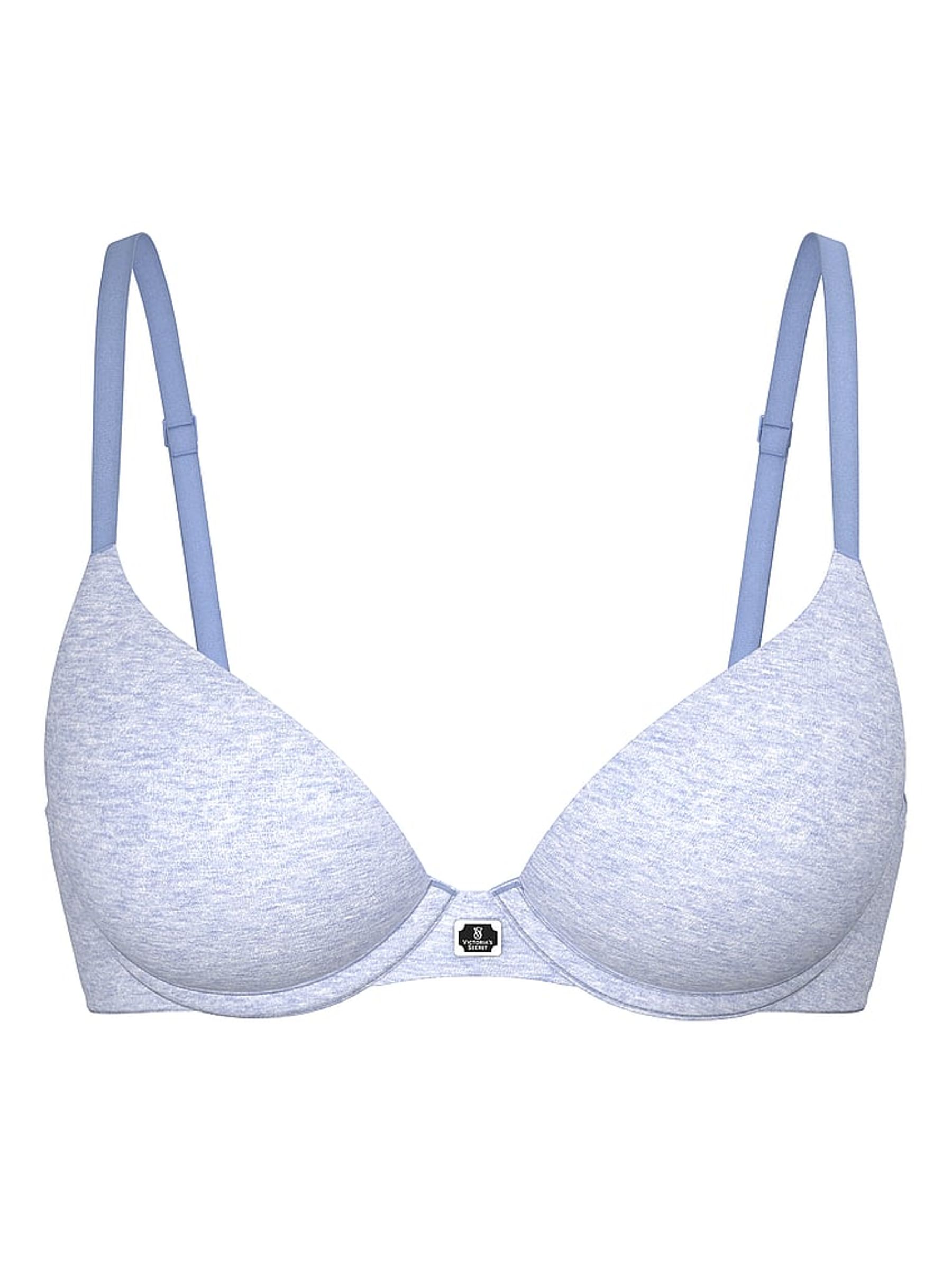 Cornflower Heather Blue Full Cup Push Up Cotton Logo Bra - Image 1 of 2