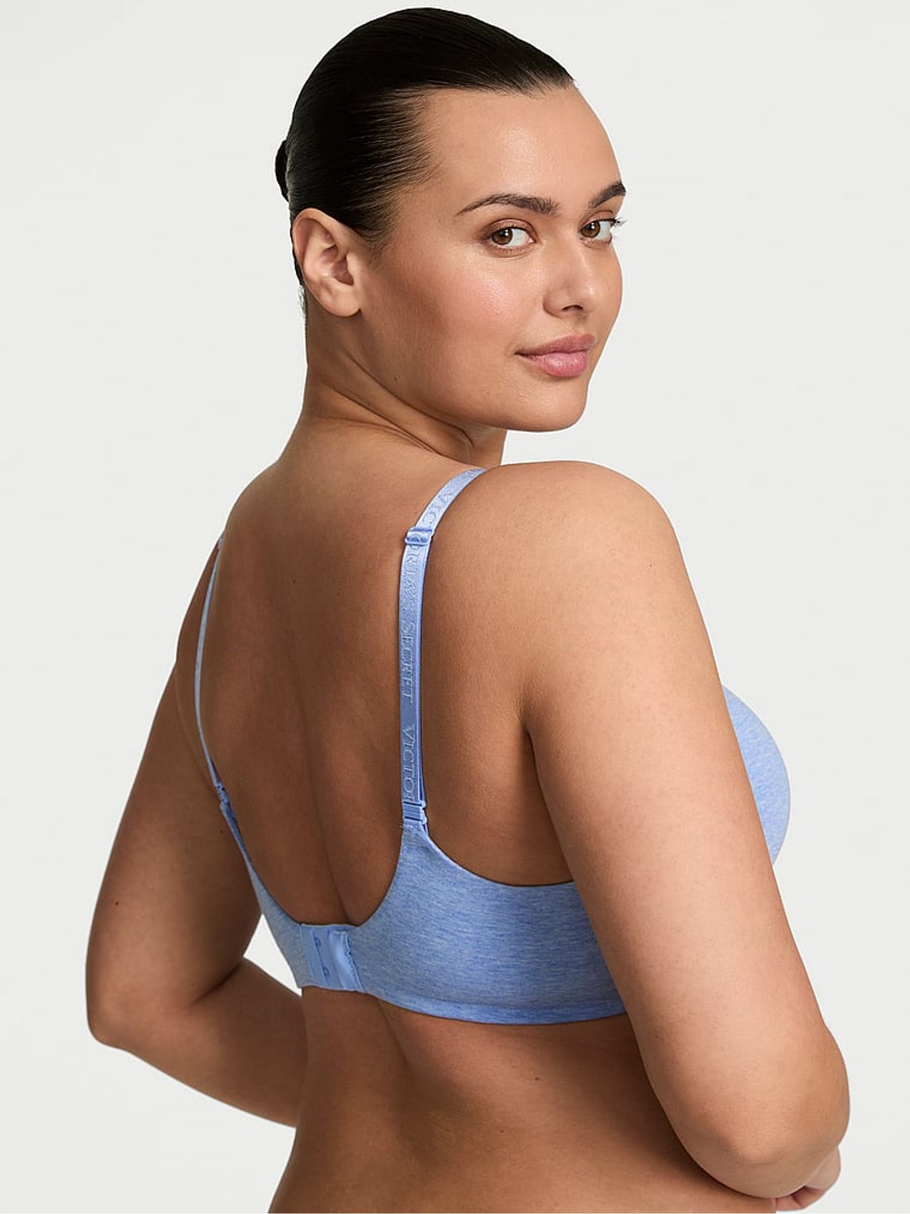 Cornflower Heather Blue Full Cup Push Up Cotton Logo Bra - Image 2 of 2