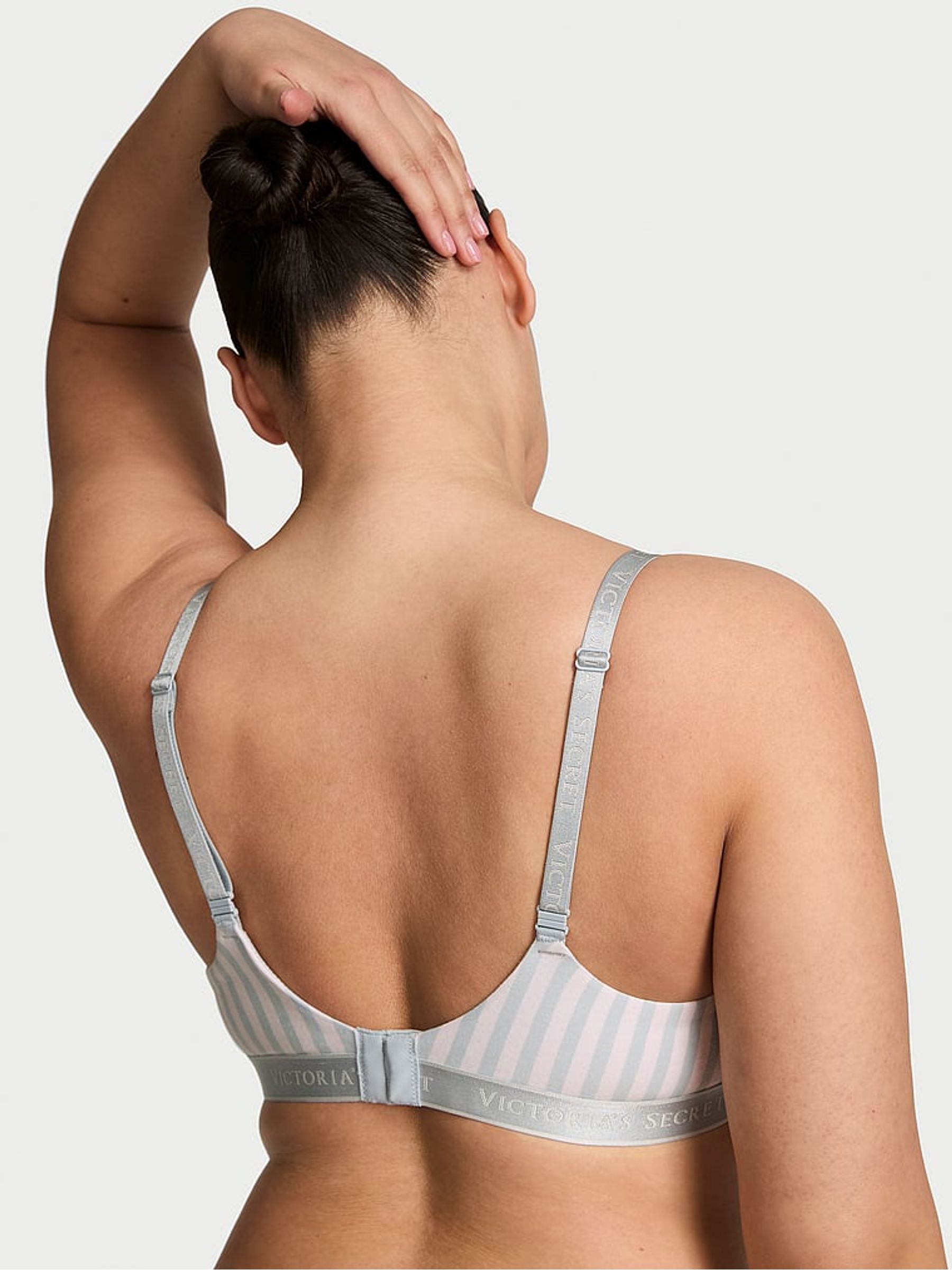 Grey Fog Stripe Lightly Lined Demi Cotton Logo Bra - Image 2 of 3