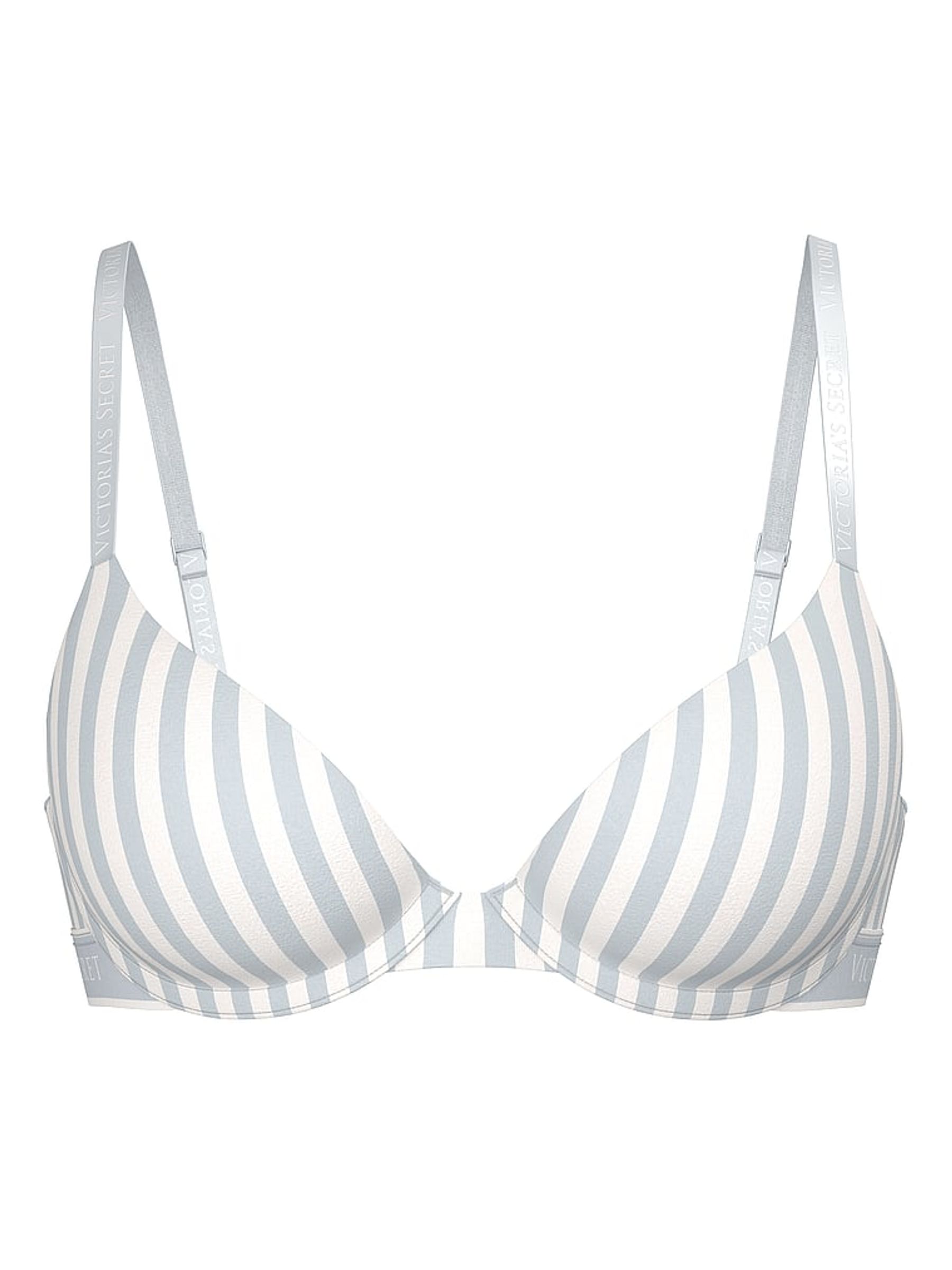 Grey Fog Stripe Lightly Lined Demi Cotton Logo Bra - Image 3 of 3
