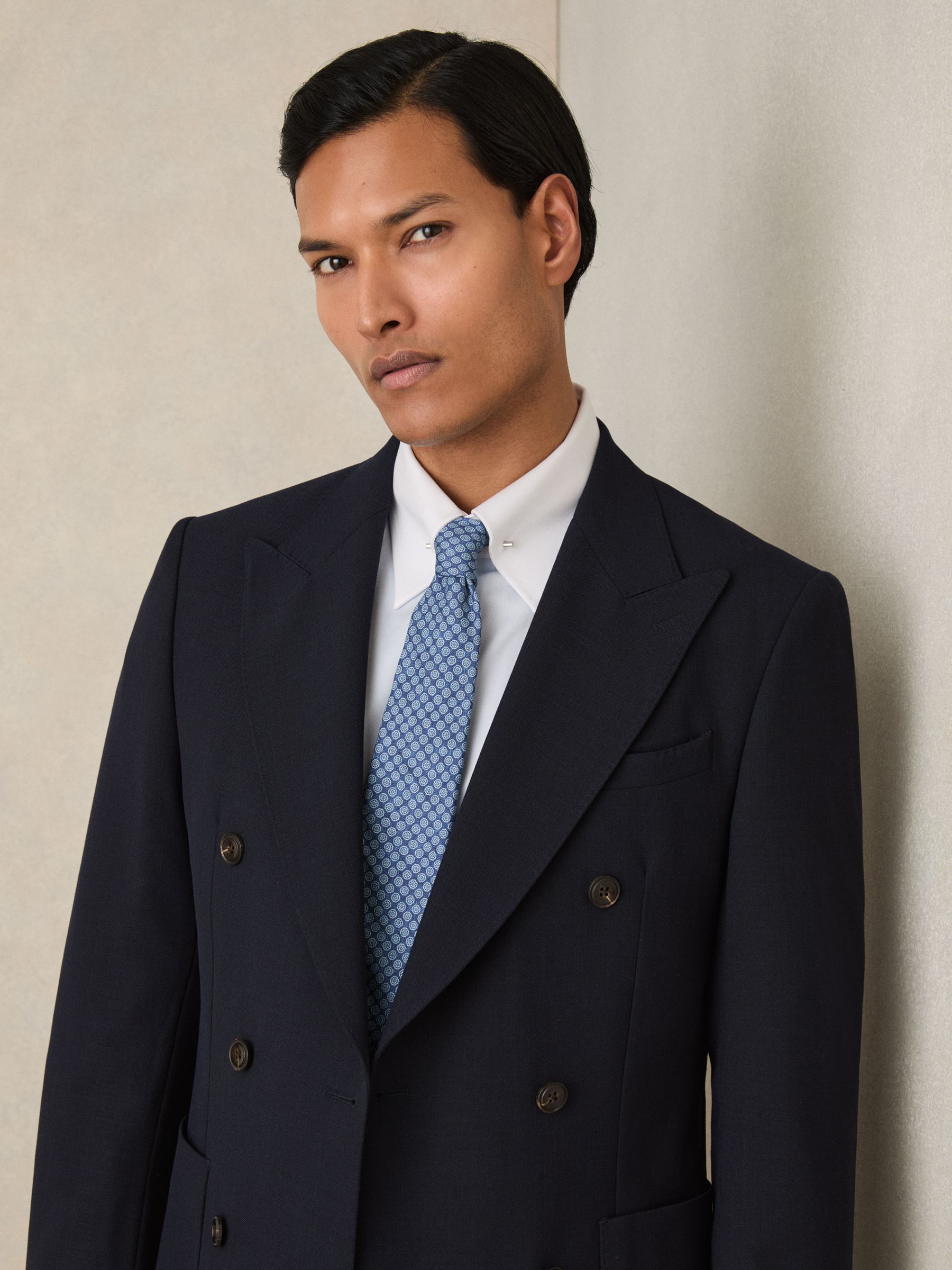 Silk Medallion-Print Tie in Navy - Image 3 of 5