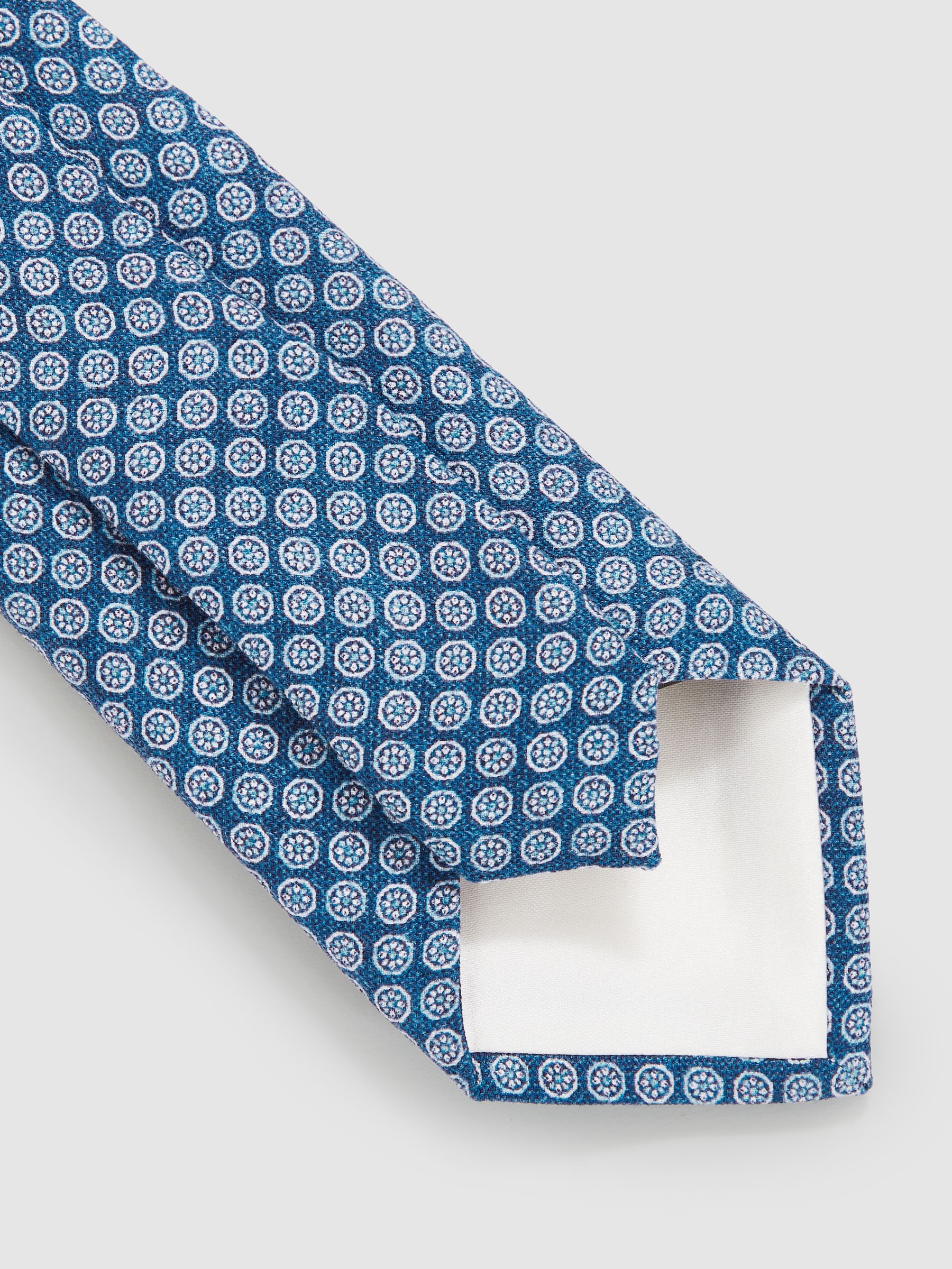 Silk Medallion-Print Tie in Navy - Image 5 of 5